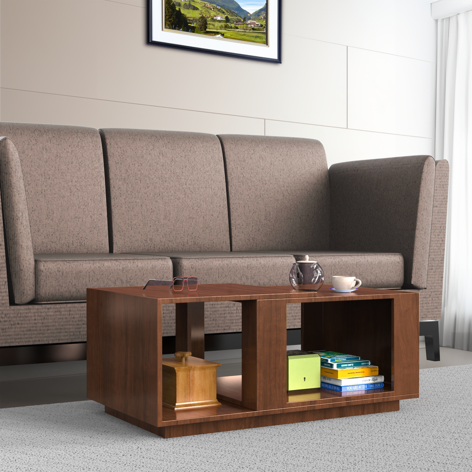 Iris Coffee Table with Open Storage - Brazilian Walnut - Neehv Home