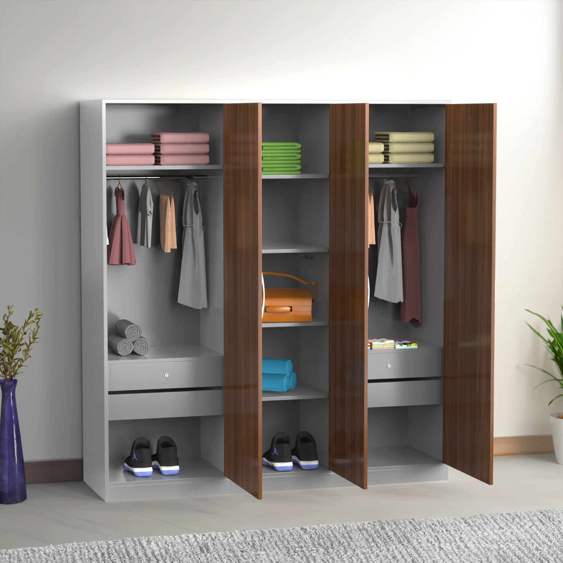 Malibu Wardrobe - Classic Walnut and Frosty white - Neehv Home