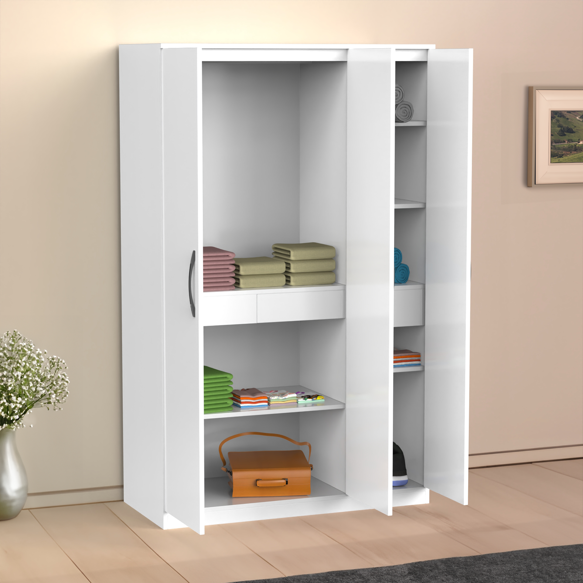 Celestia 3 Door Multi Utility Wardrobe - Frosty white - Neehv Home