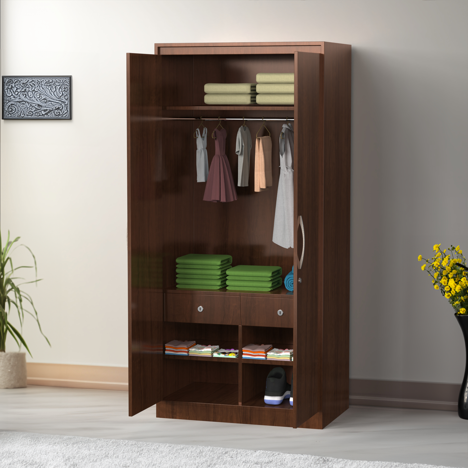 Melody 2 Door Wardrobe - Brazilian walnut - Neehv Home