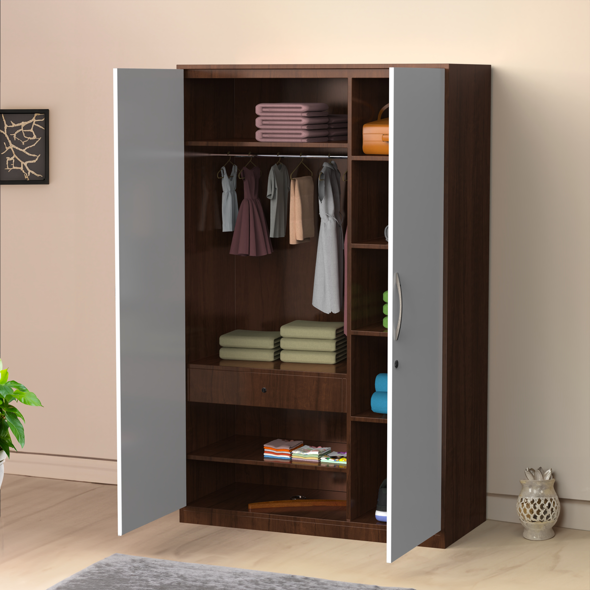 Silvan 2 Door Wardrobe - Brazilian walnut and Frosty white - Neehv Home