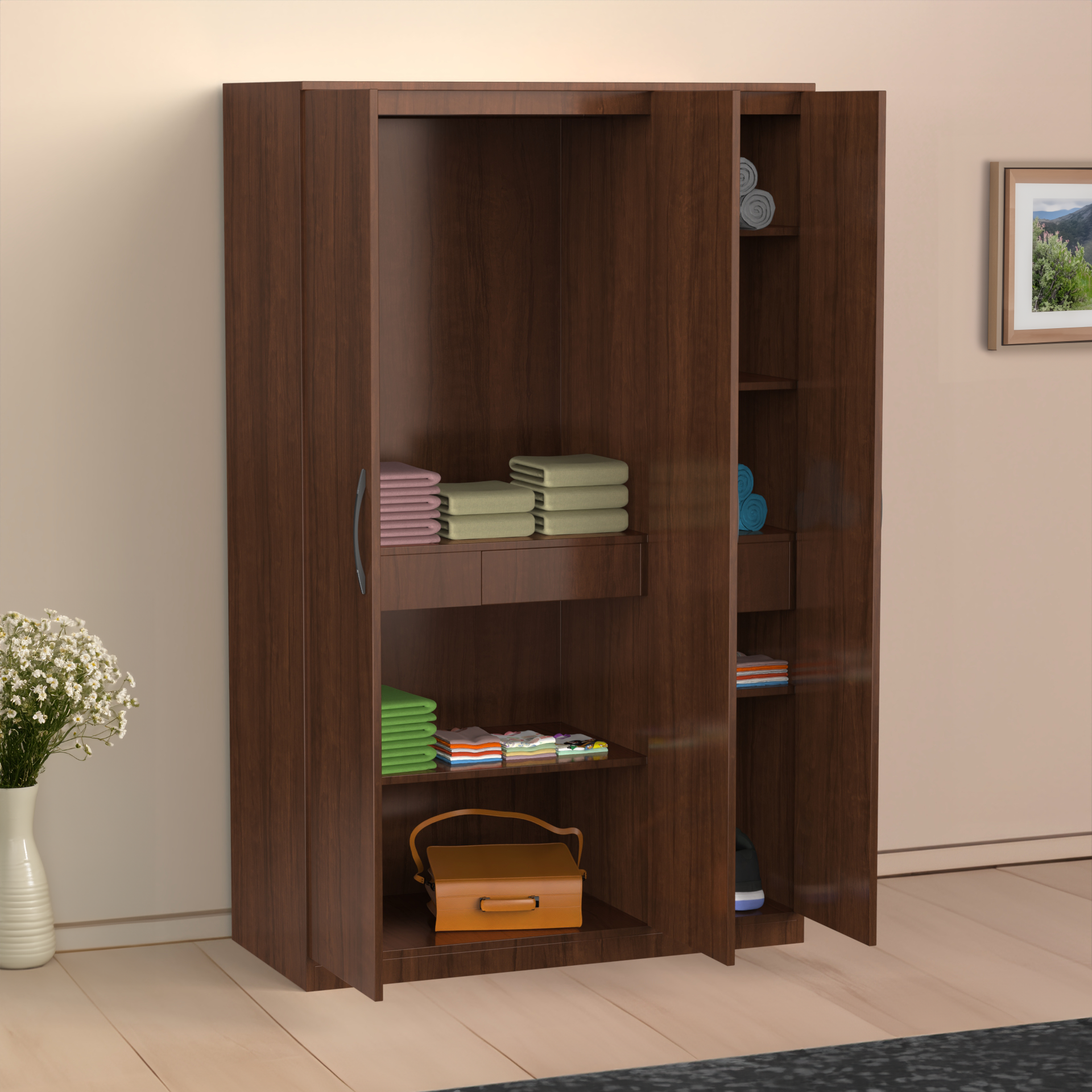 Celestia 3 Door Multi Utility Wardrobe - Brazilian walnut | Neehv Home Celestia 3 Door Multi Utility Wardrobe - Brazilian walnut | Neehv Home