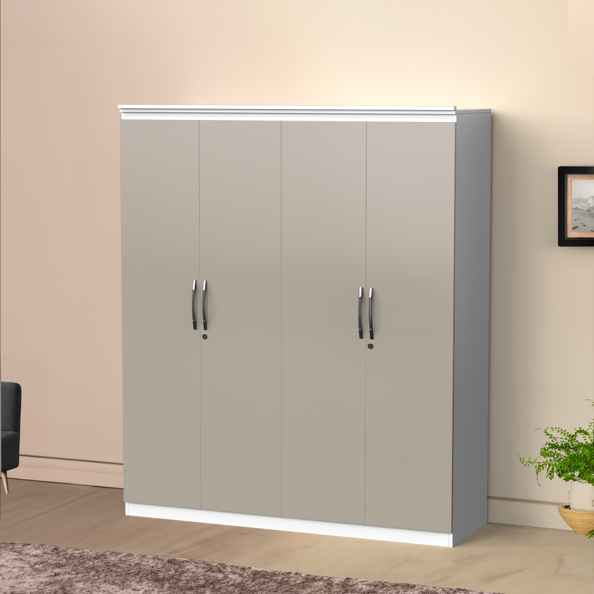 Oasis 4 Door Wardrobe - UV Pebble Beach and Frosty white - Neehv Home