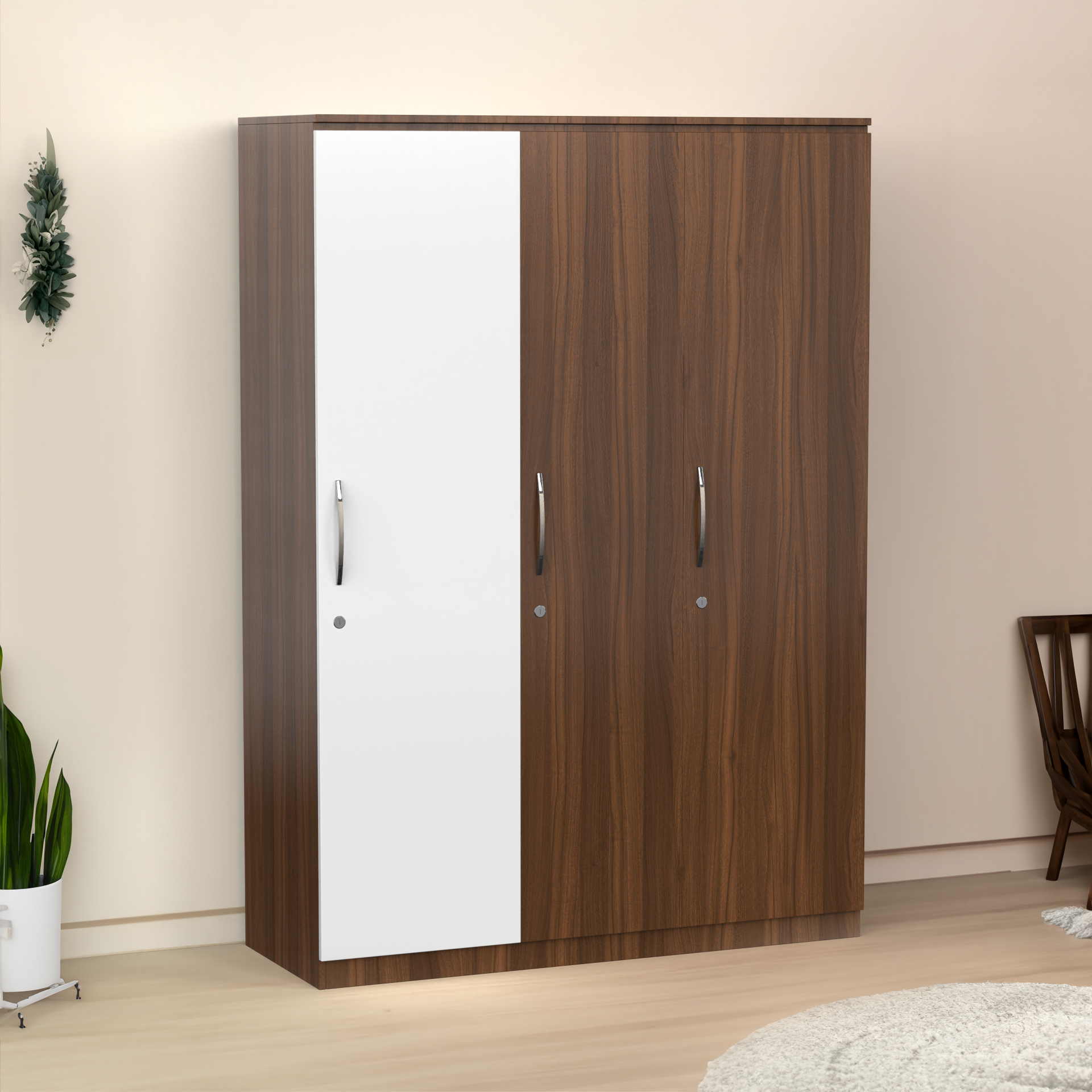 Pacifica 3 Door Wardrobe - Classic Walnut and Frosty white - Neehv Home