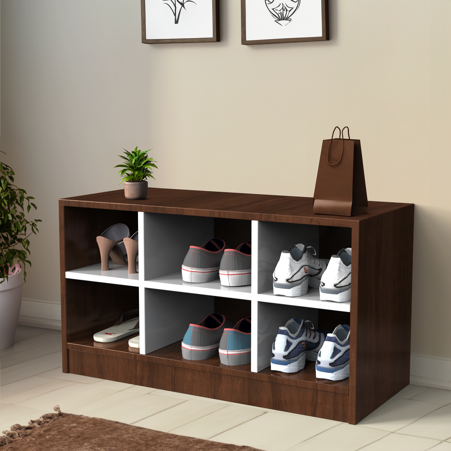 Index Shoe Rack - Brazilian walnut and Frosty white - Neehv Home