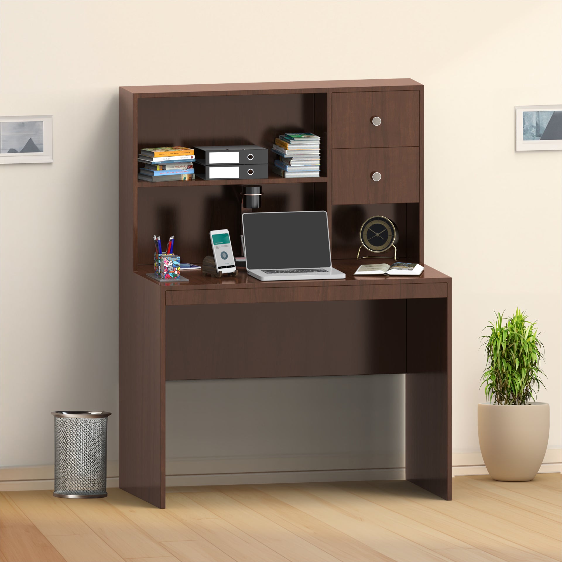 Franklin Study Table with Storage - Brazilian Walnut | Neehv Home Furniture