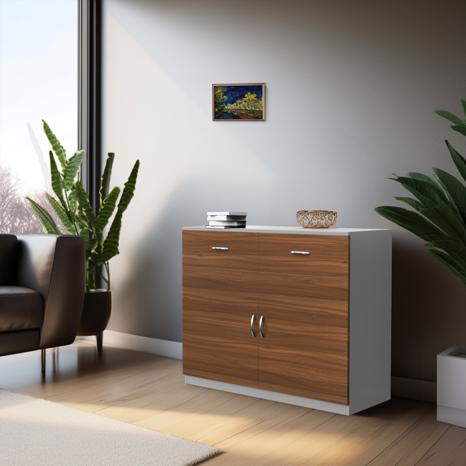 Luna Storage Cabinet - Classic Walnut and Frosty white - Neehv Home