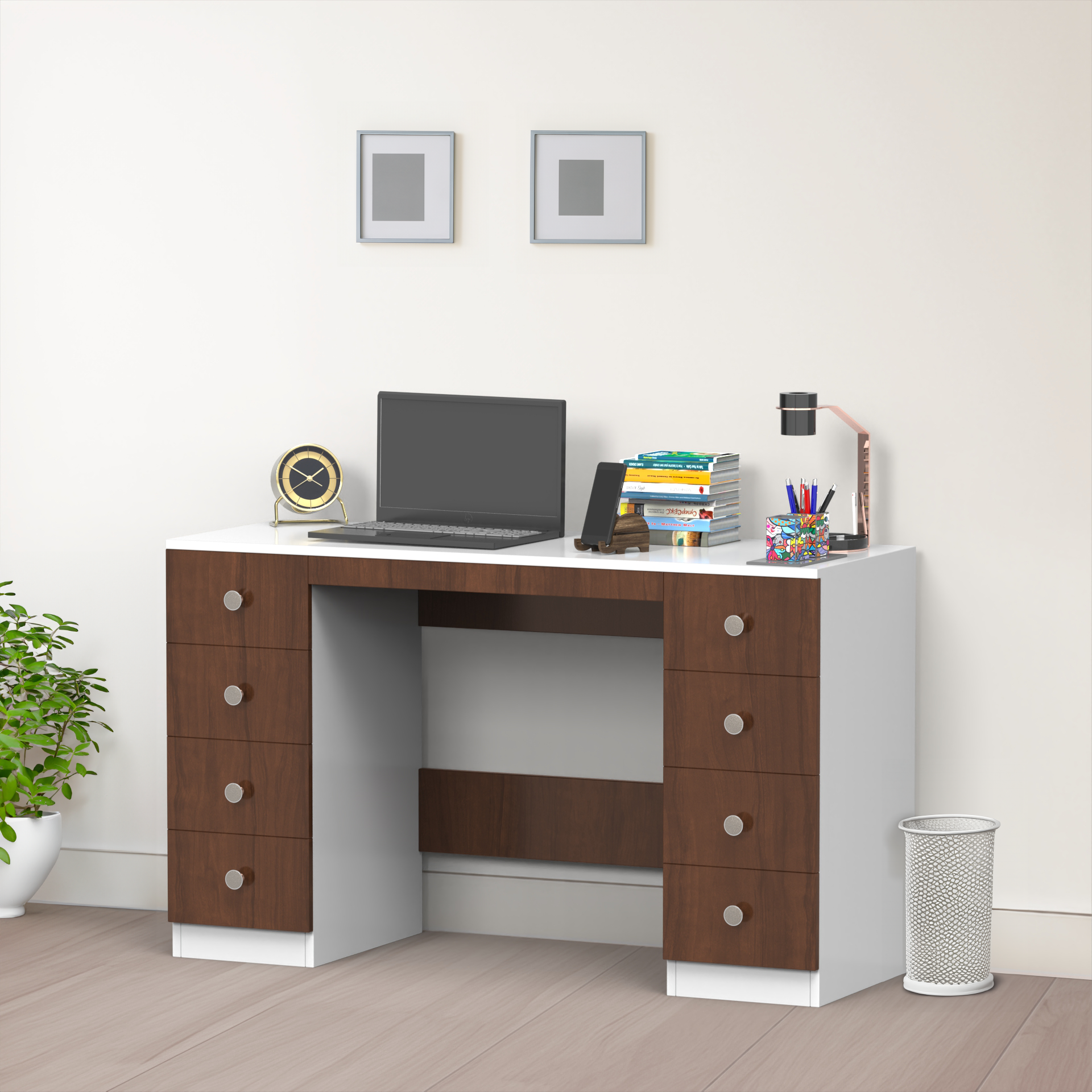 Anderson Study Table - Brazilian Walnut and Frosty White - Neehv Home