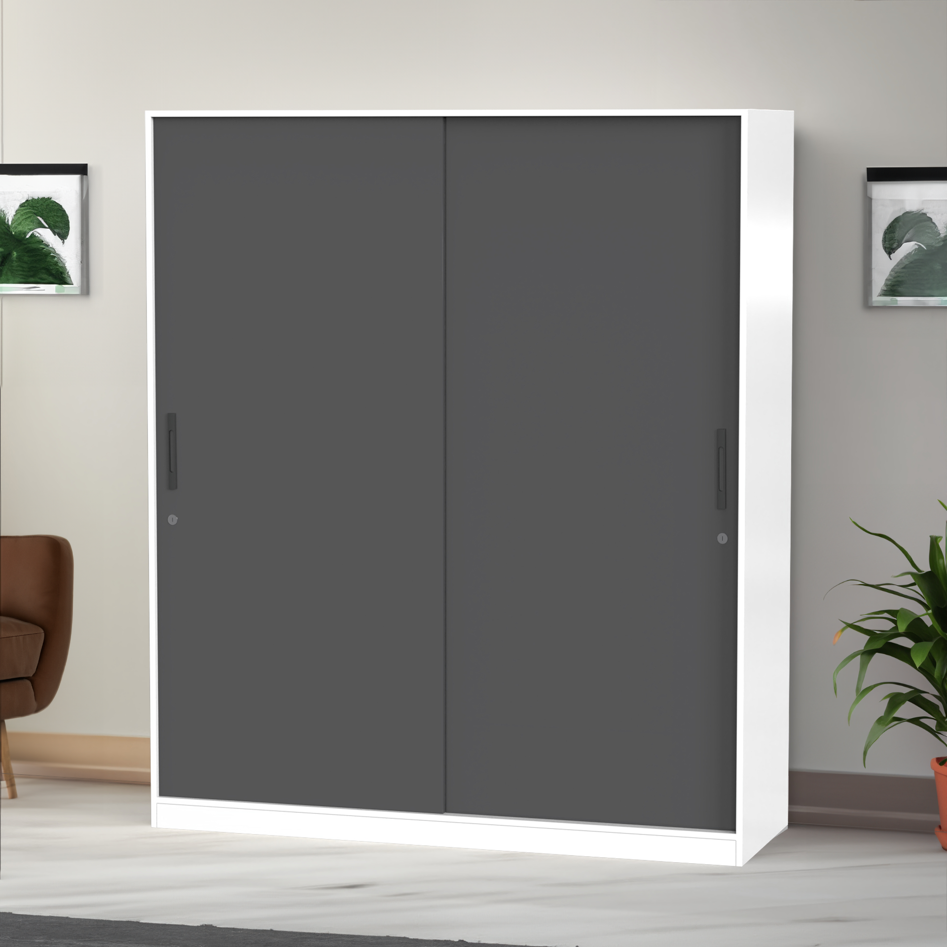 Santorini Sliding Door Wardrobe - UV Slate grey and Frosty white - Neehv Home