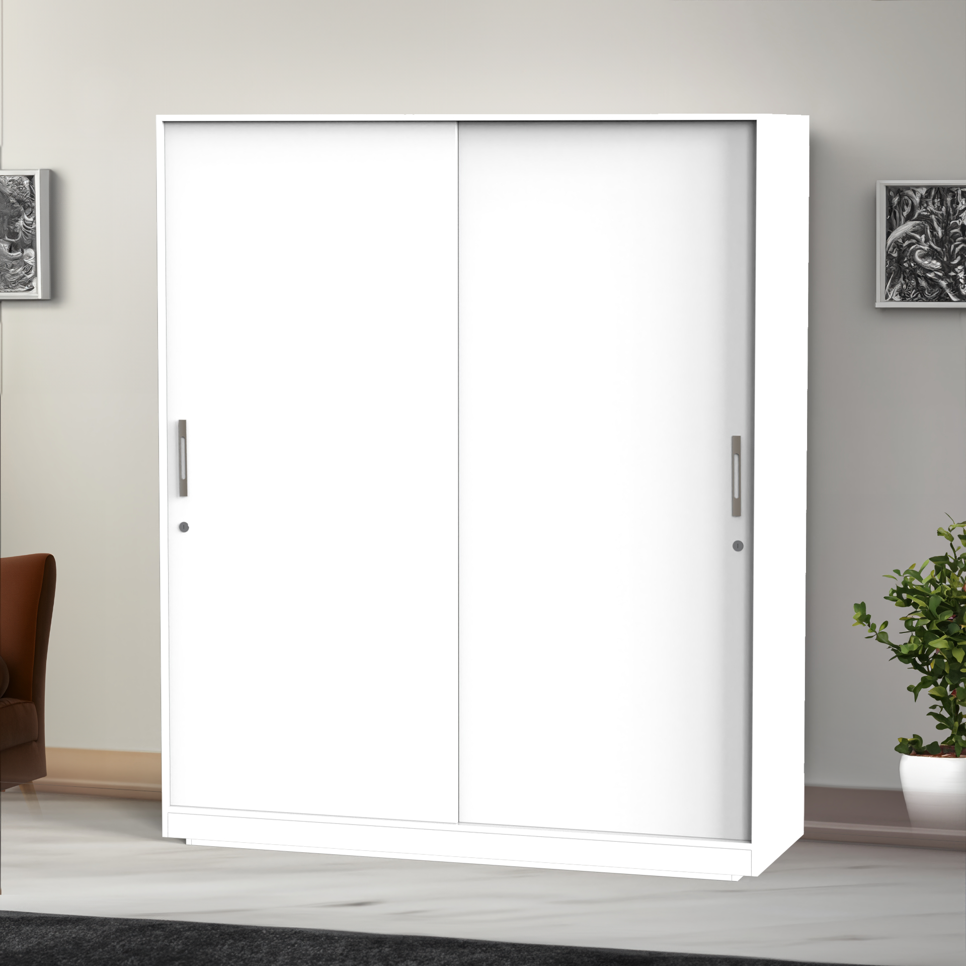 Santorini Sliding Door Wardrobe - Frosty white - Neehv Home