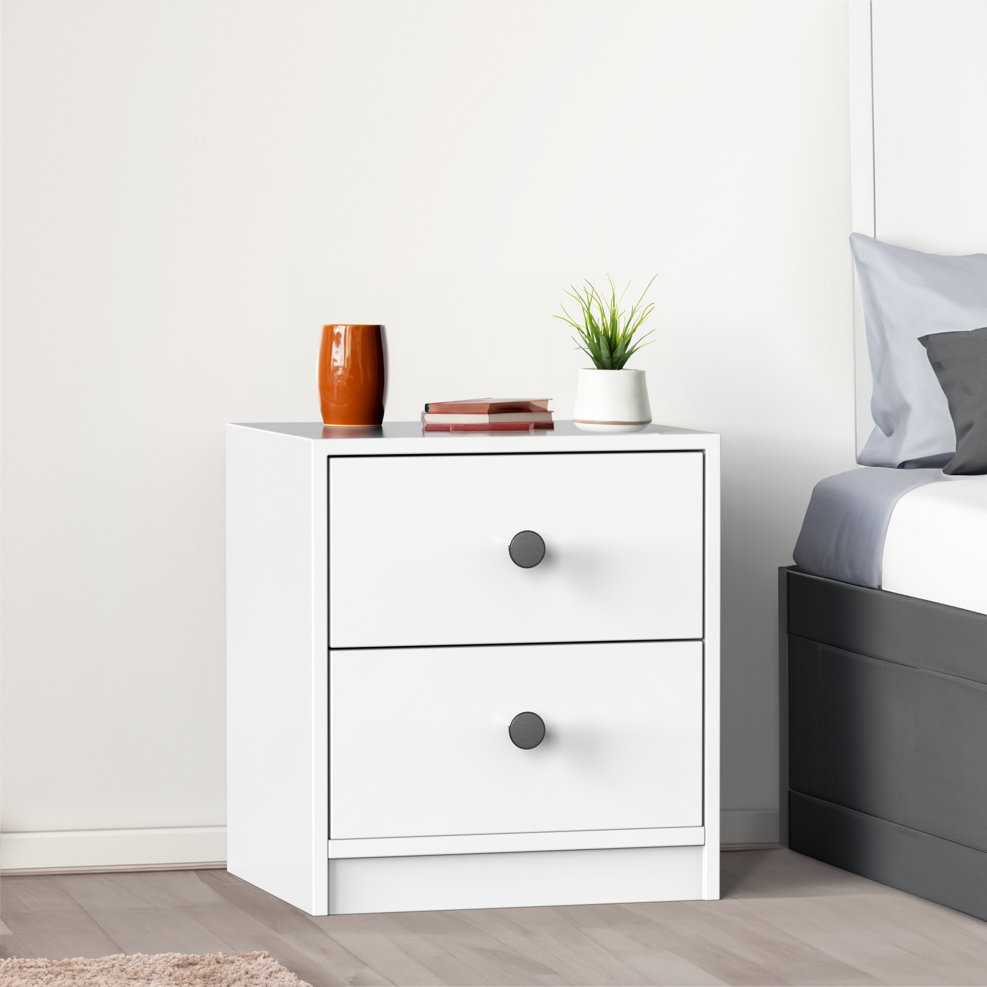 Liam Bedside Table - Frosty White - Neehv Home