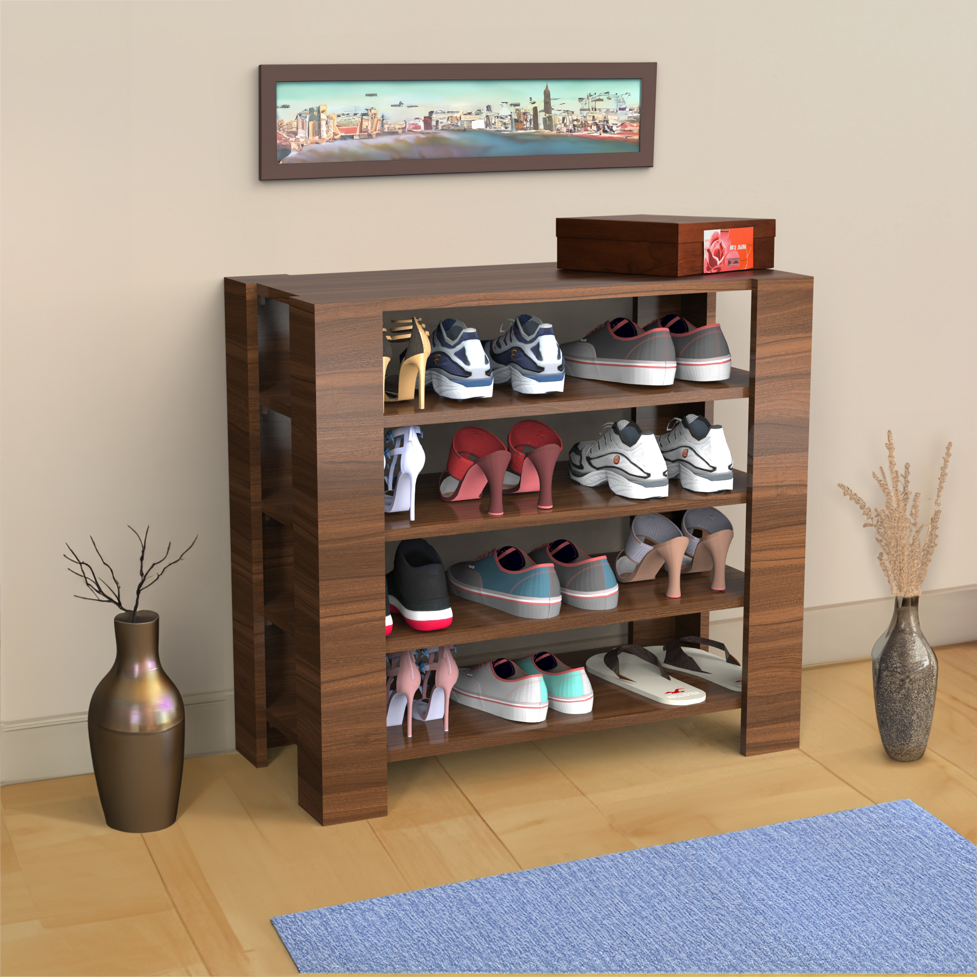 Lucid Shoe Rack - Classic Walnut | Neehv Home Furniture