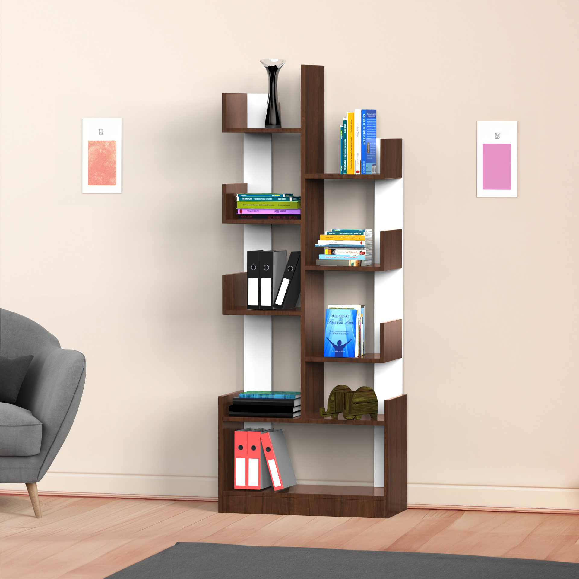 Cresta Tree Bookshelf - Brazilian walnut and Frosty white - Neehv Home