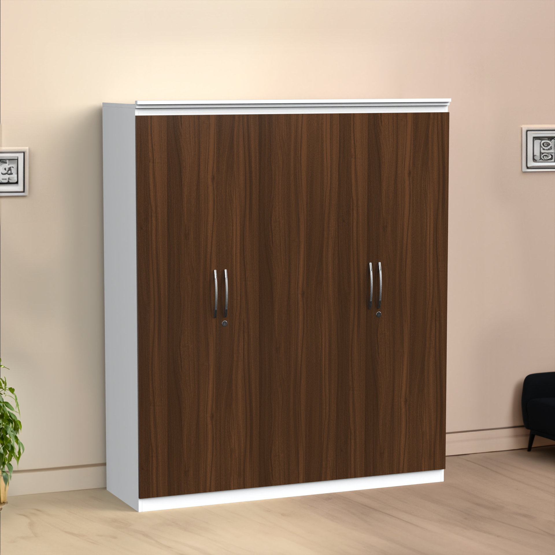 Oasis 4 Door Wardrobe - Classic Walnut and Frosty white - Neehv Home