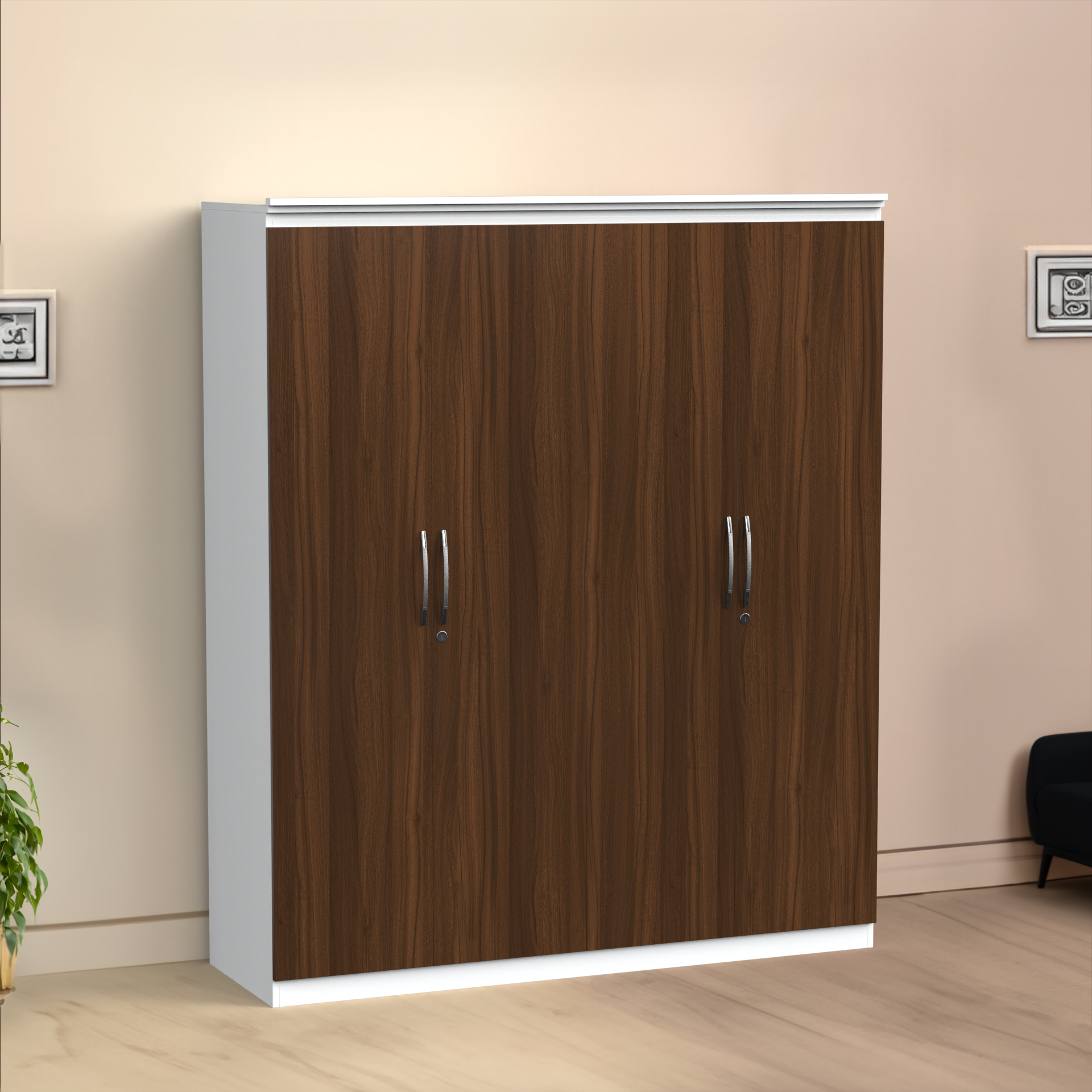 Oasis 4 Door Wardrobe - Classic Walnut and Frosty white | Neehv Home Oasis 4 Door Wardrobe - Classic Walnut and Frosty white | Neehv Home