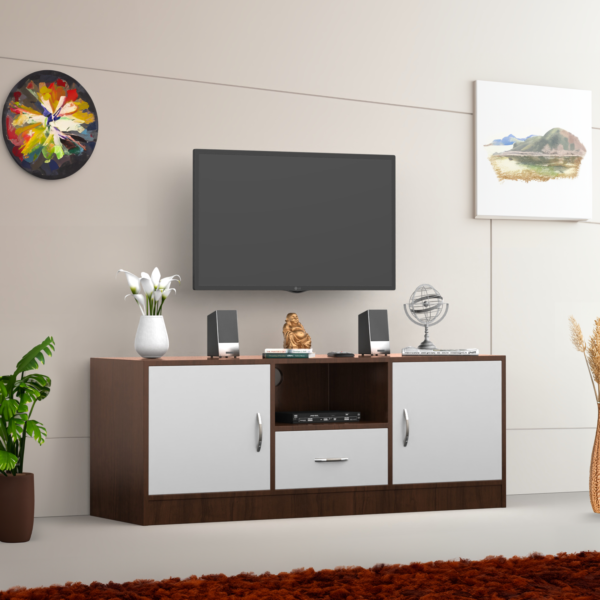 Serenity Wooden TV Unit - Brazilian Walnut and Frosty White - Neehv Home