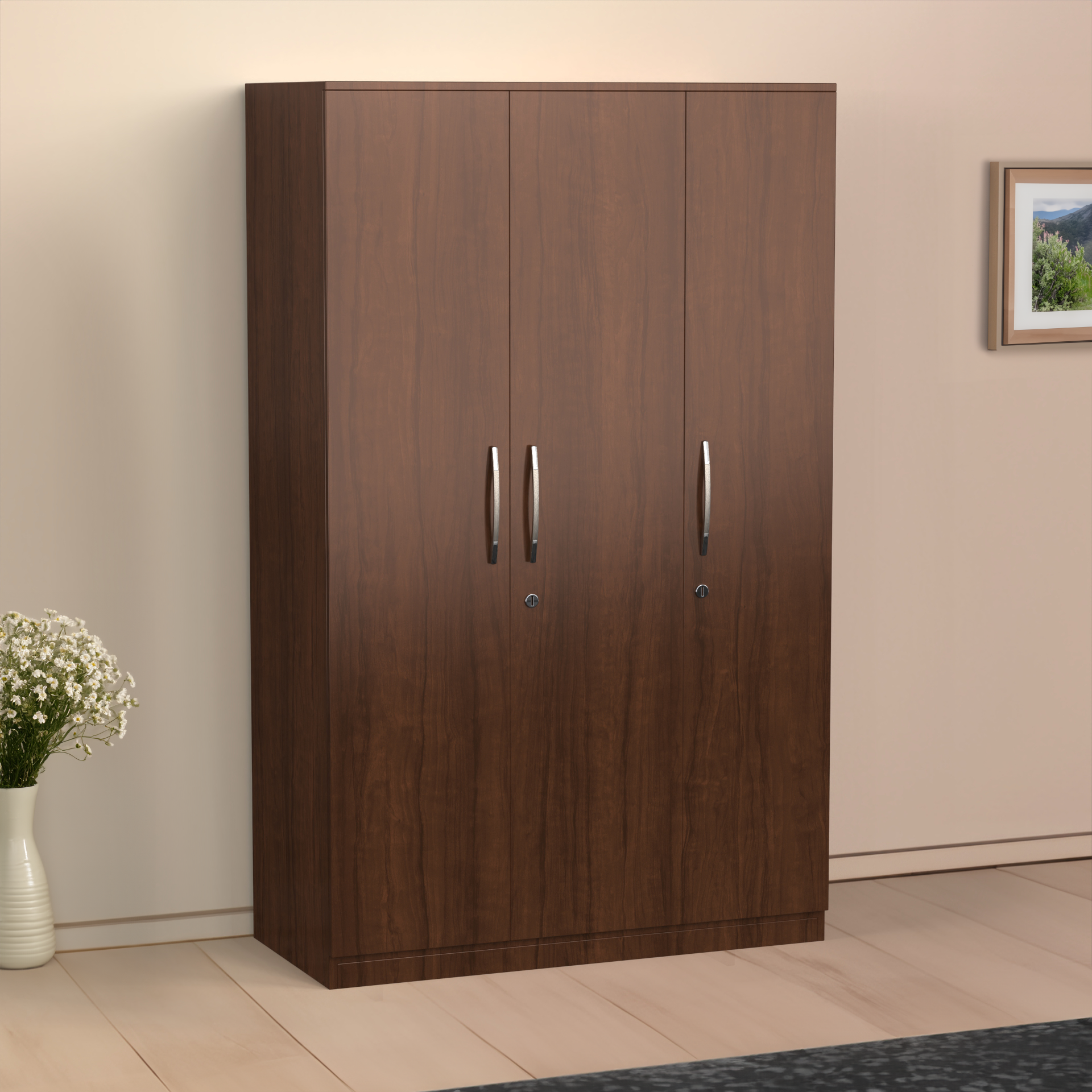 Celestia 3 Door Multi Utility Wardrobe - Brazilian walnut - Neehv Home