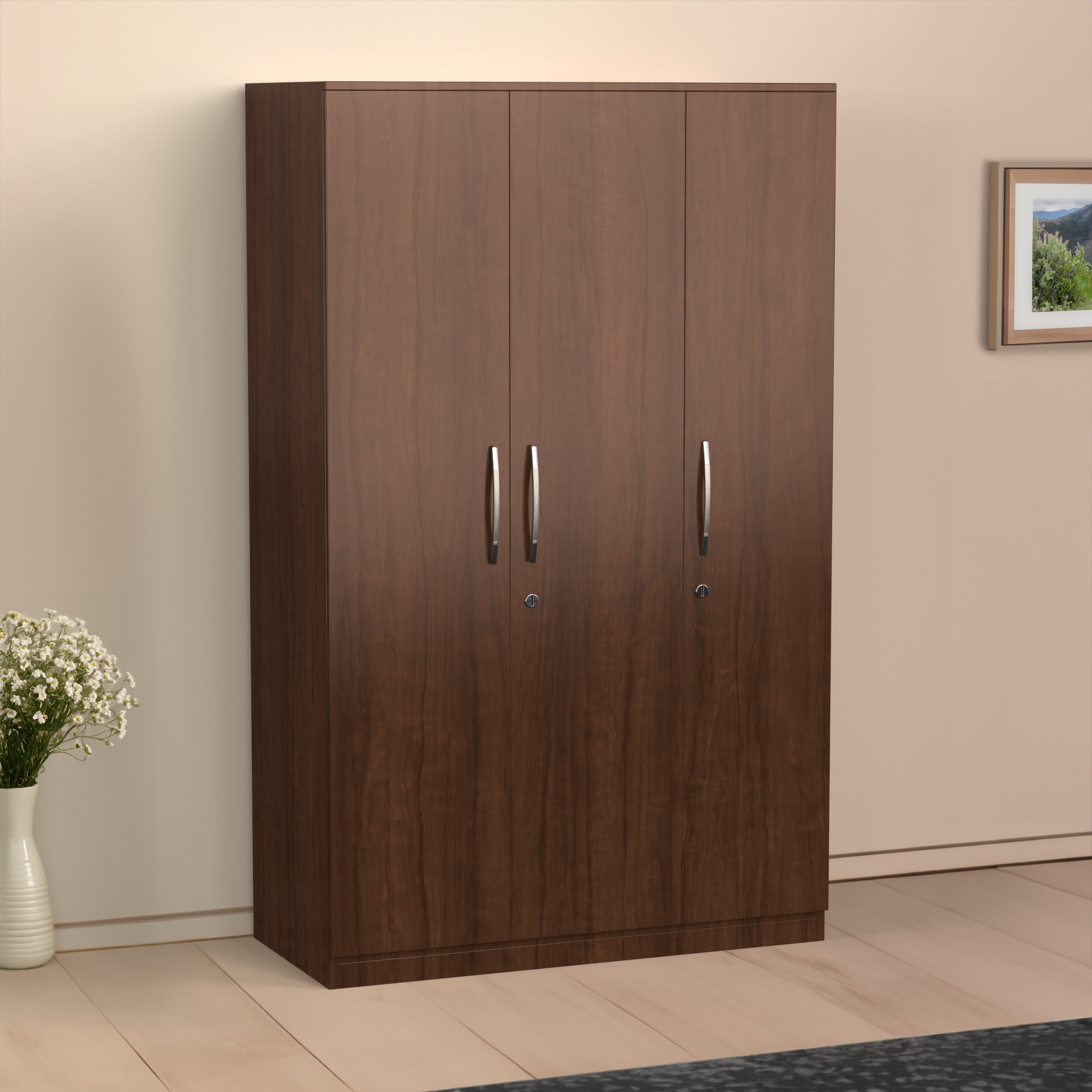 Celestia 3 Door Multi Utility Wardrobe - Brazilian walnut | Neehv Home Celestia 3 Door Multi Utility Wardrobe - Brazilian walnut | Neehv Home
