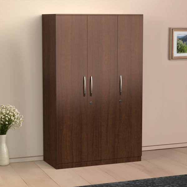 Celestia 3 Door Multi Utility Wardrobe - Brazilian walnut | Neehv Home