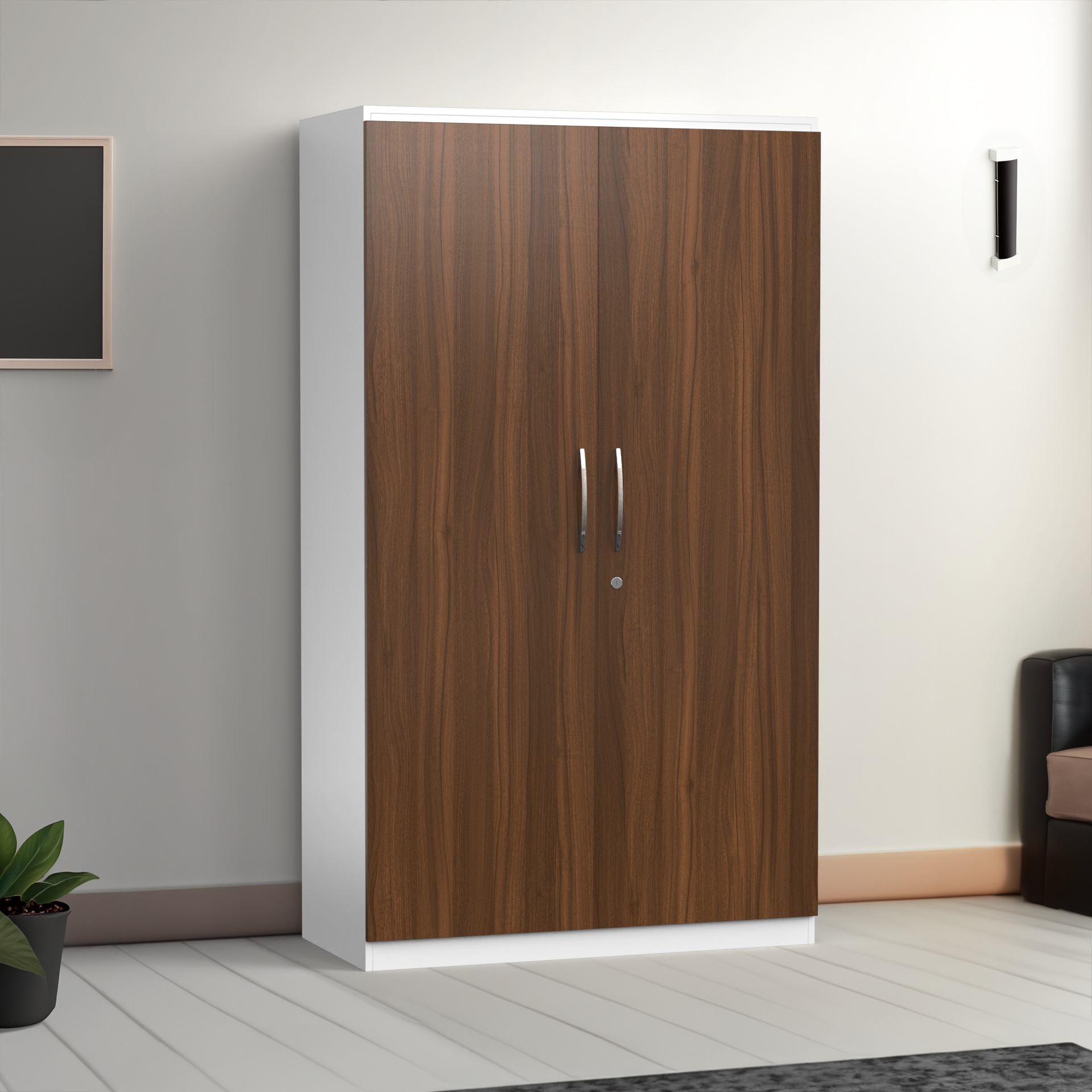 Harmony 2 Door Wardrobe - Classic Walnut and Frosty white - Neehv Home