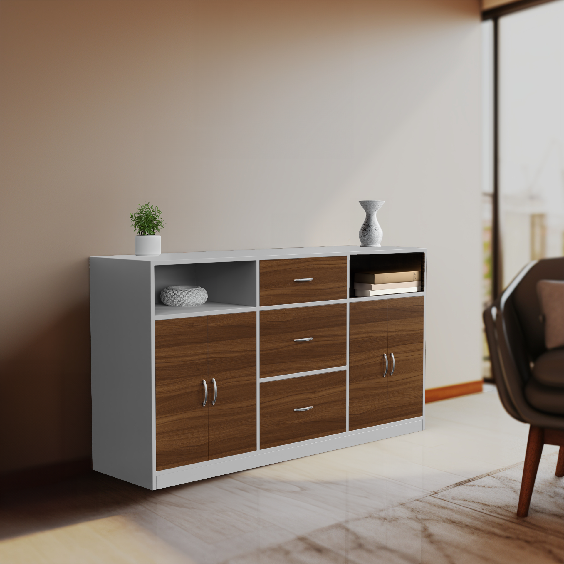 Astoria Sideboard Cabinet with Drawers - Classic Walnut and Frosty white - Neehv Home