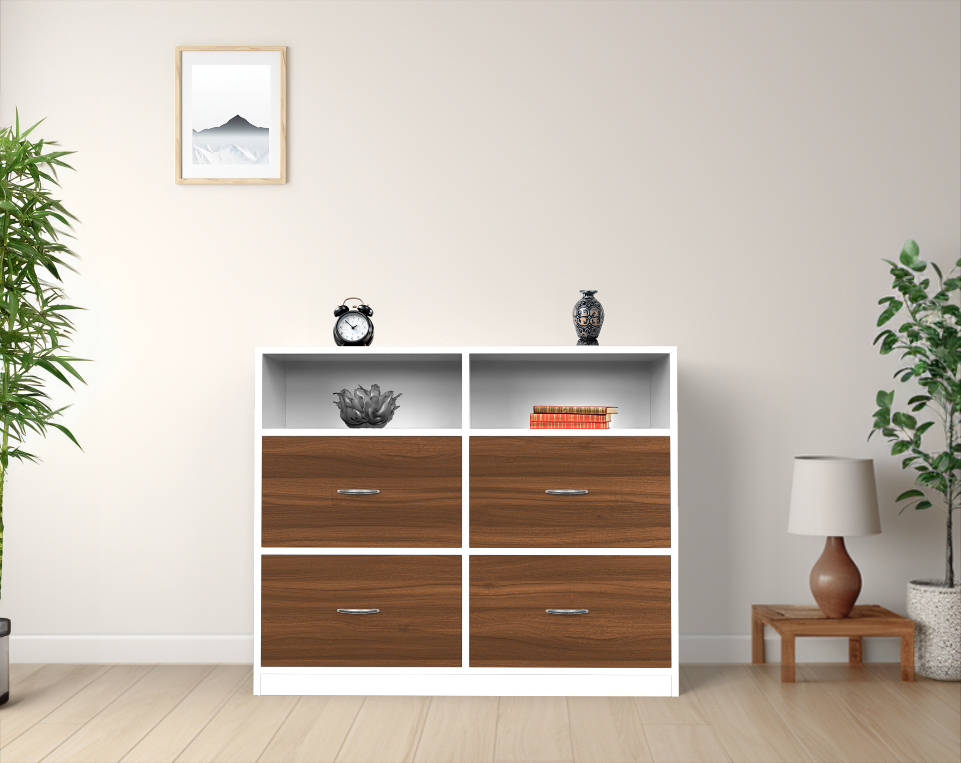 Quinn Multipurpose Storage Cabinet - Classic Walnut and Frosty white - Neehv Home