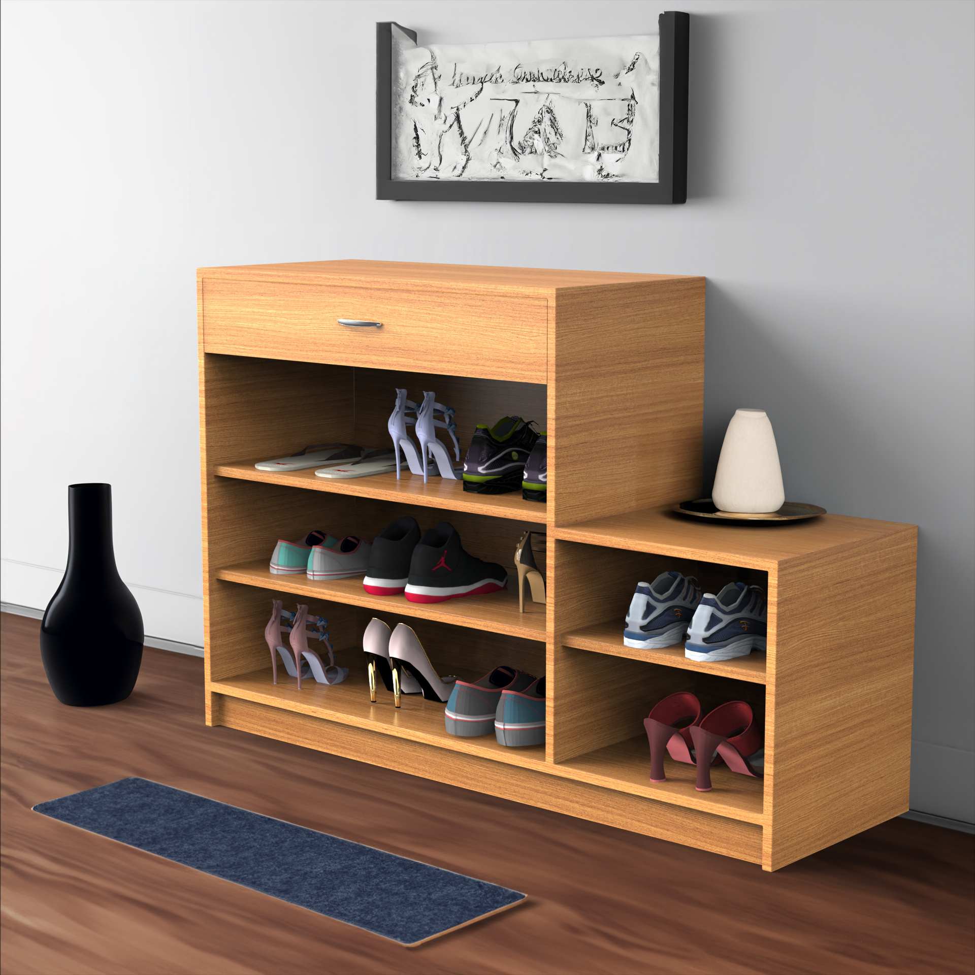 Vita Wooden Shoe Rack with Drawer - Bavarian beech - Neehv Home