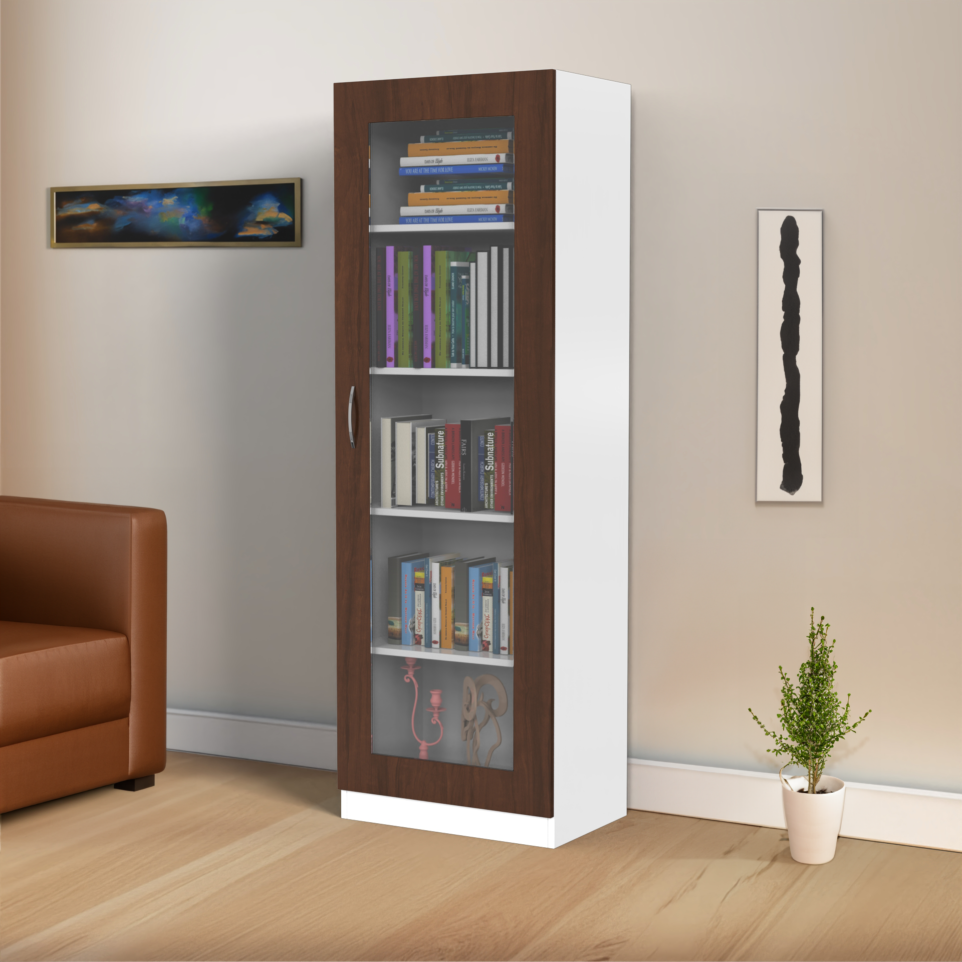 Rose Bookshelf with Door - Brazilian walnut and Frosty white - Neehv Home