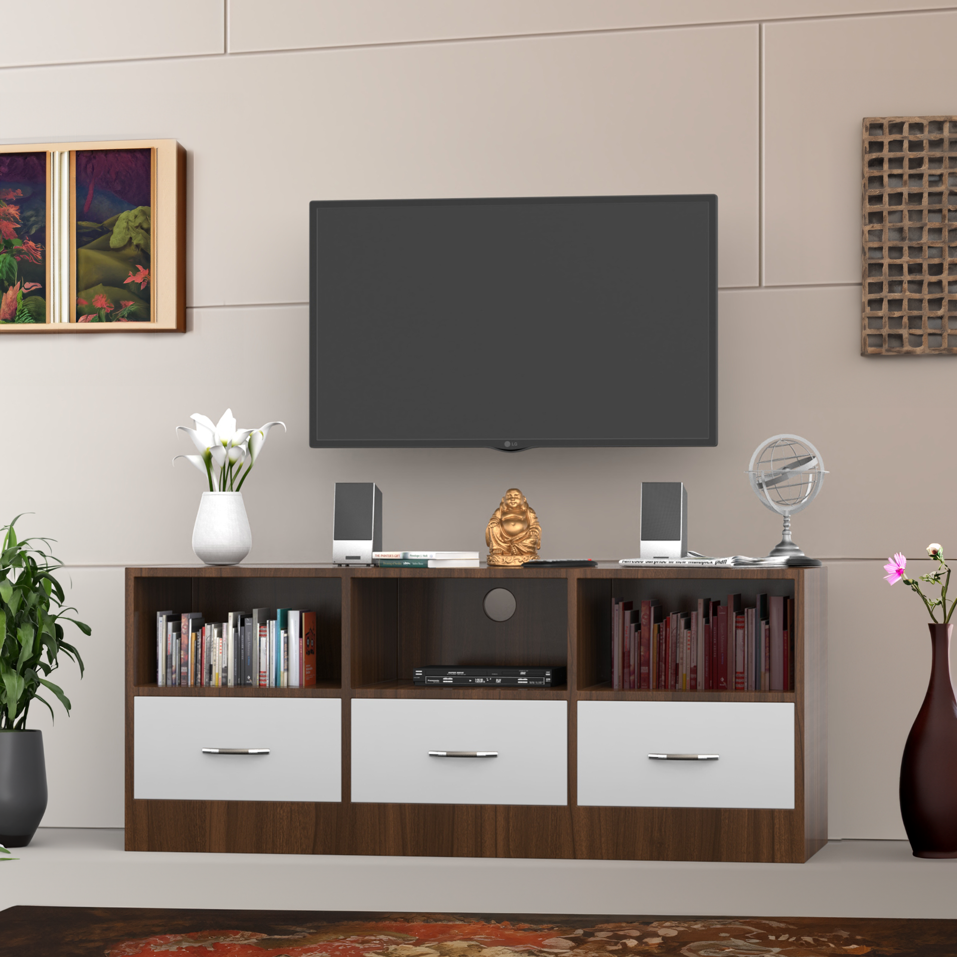 Radiance TV Unit - Classic Walnut and Frosty White - Neehv Home