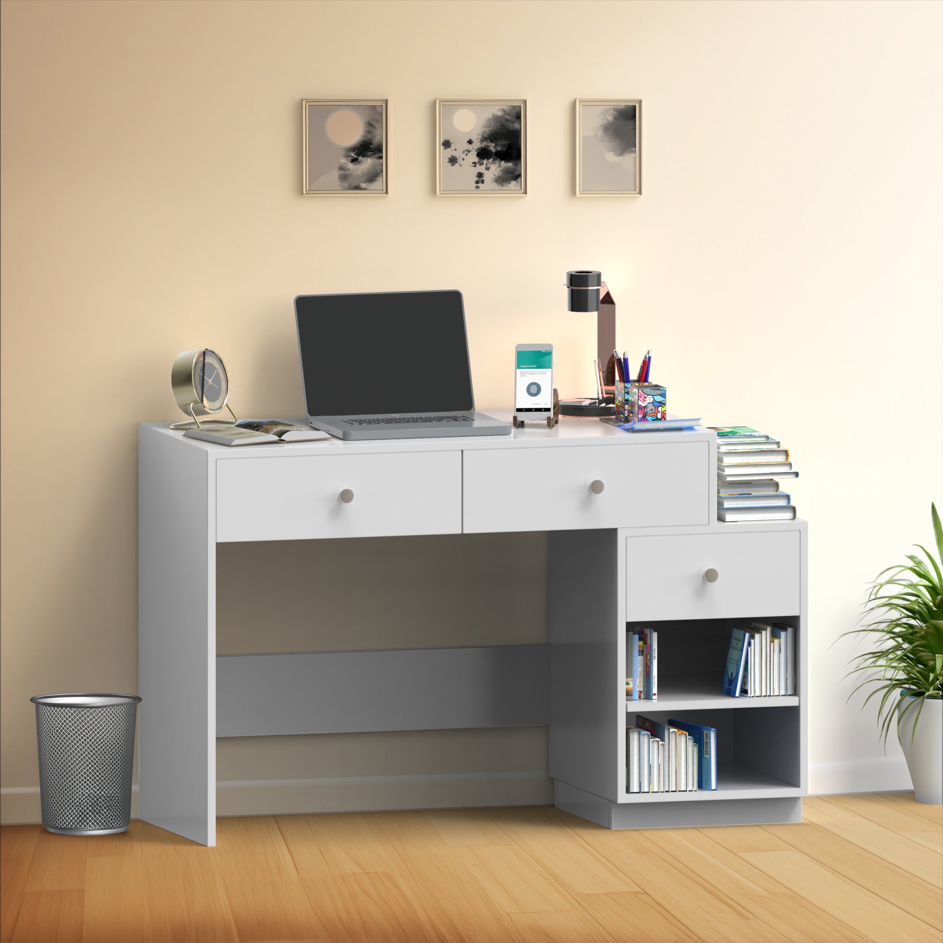 Victor Study Table with Drawers and Storage - Frosty White - Neehv Home