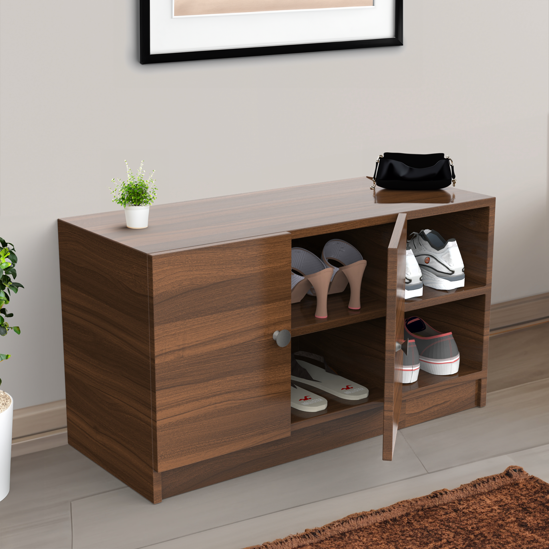 Skye Shoe Rack with Door - Classic Walnut - Neehv Home