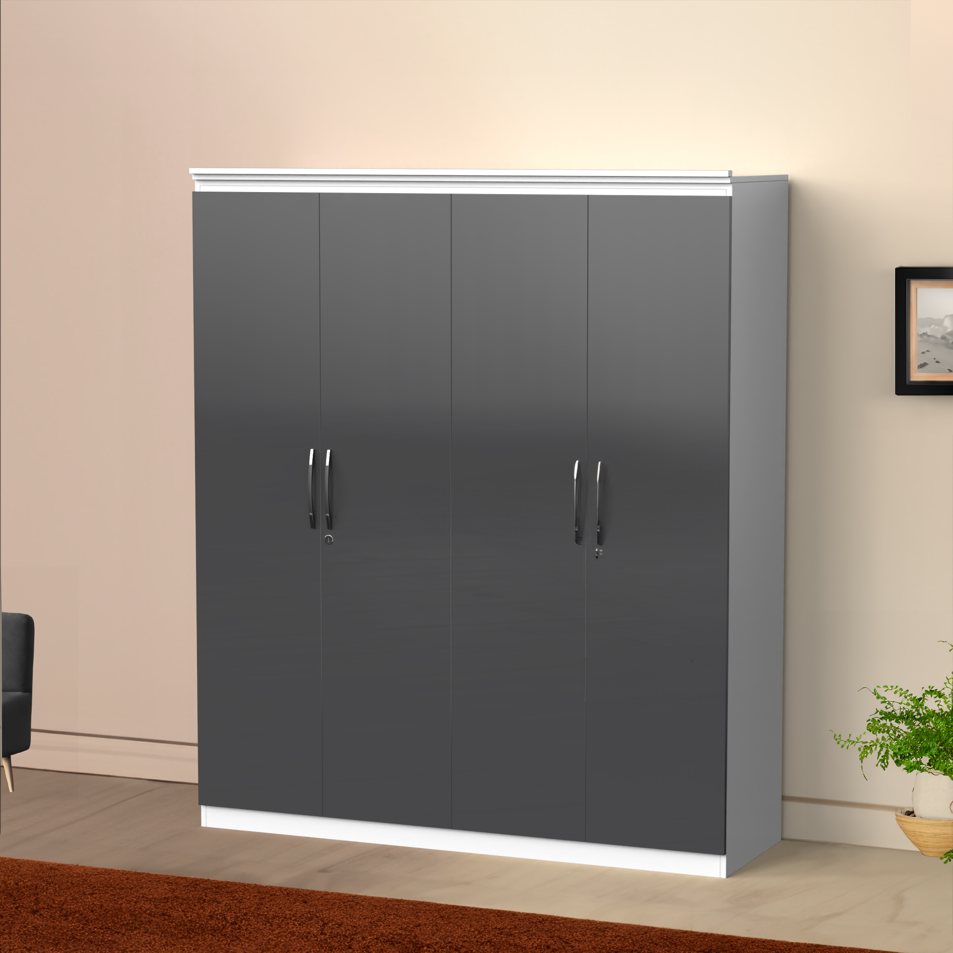 Oasis 4 Door Wardrobe - UV Slate grey and Frosty white - Neehv Home