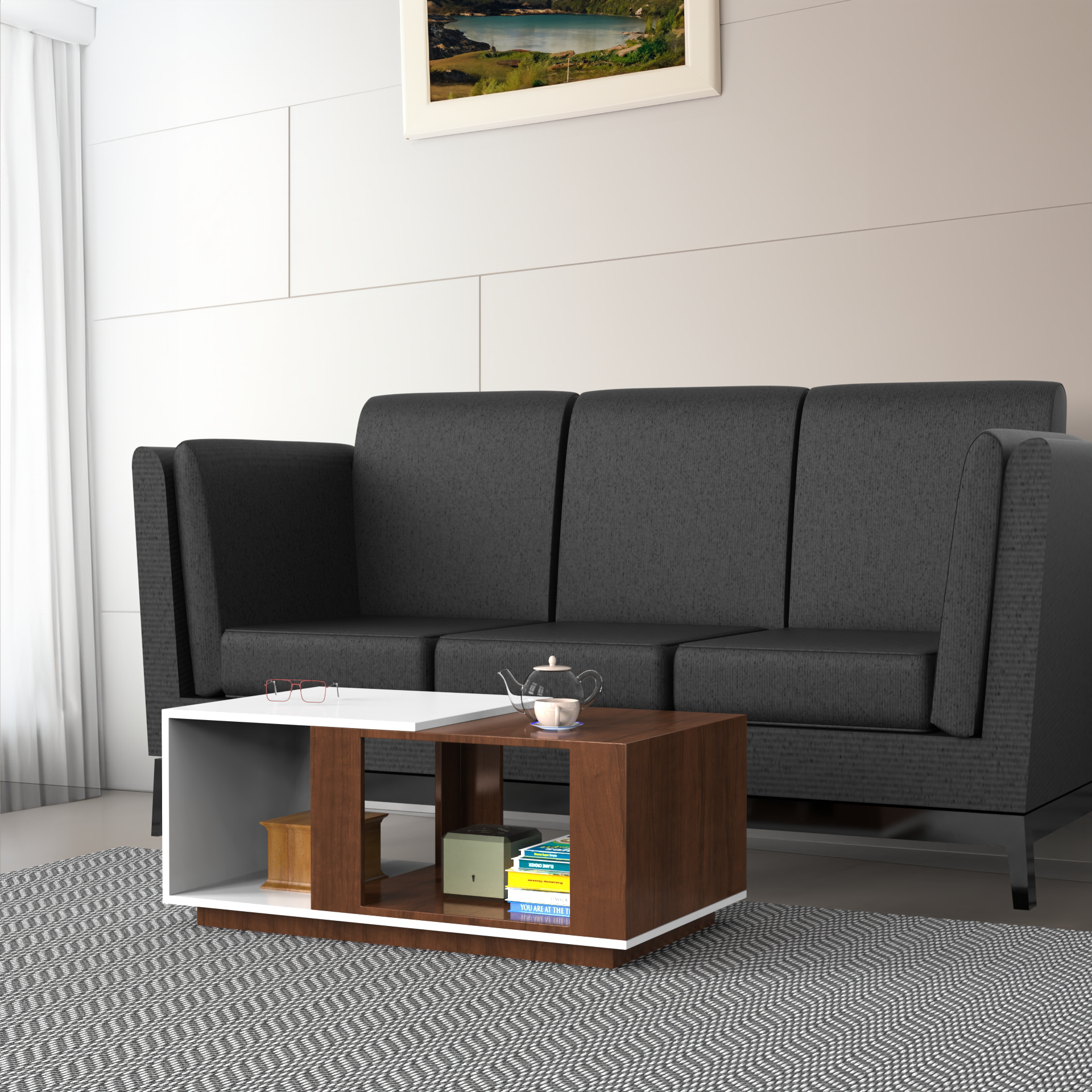 Iris Coffee Table with Open Storage - Brazilian Walnut and Frosty White - Neehv Home