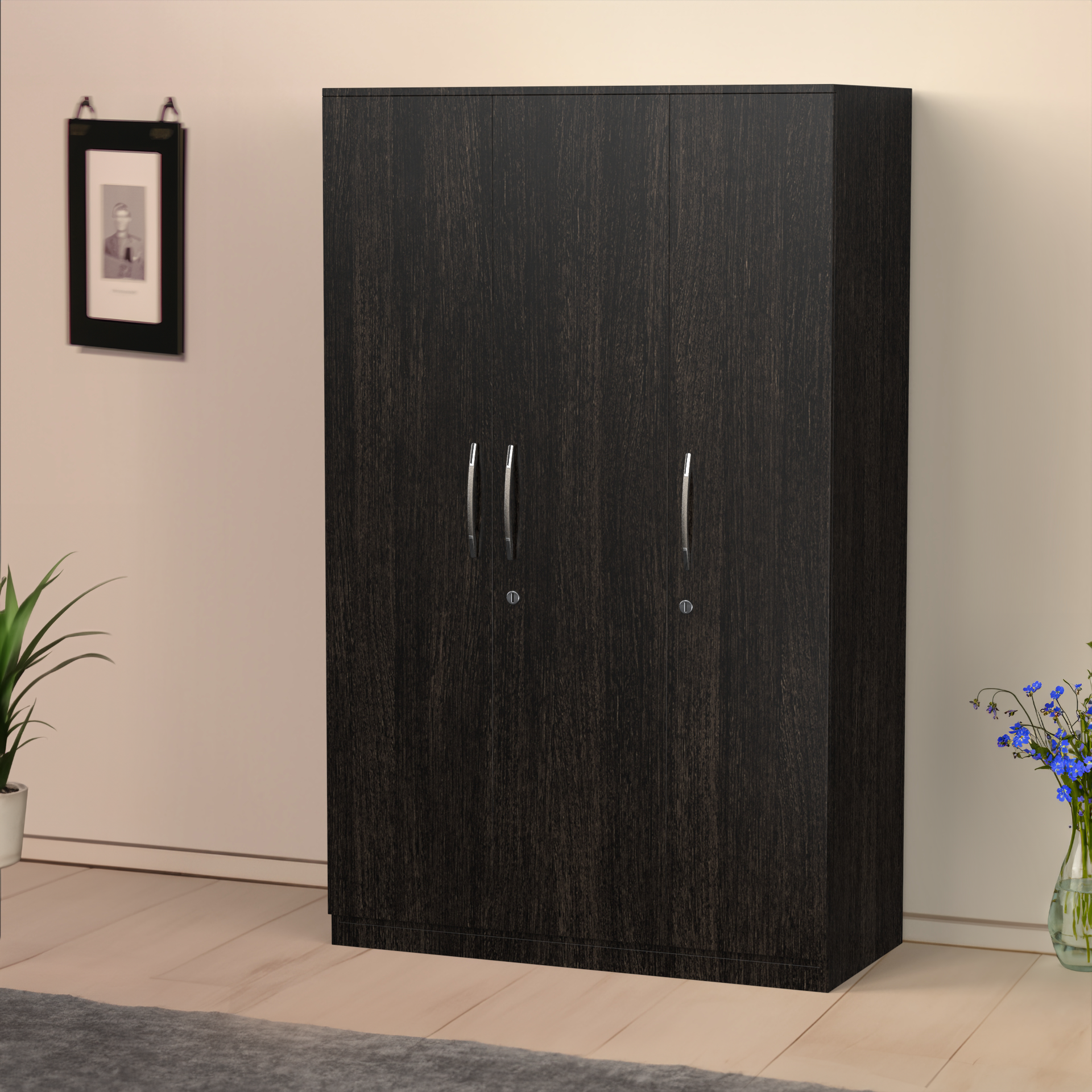 Celestia 3 Door Multi Utility Wardrobe - Wenge - Neehv Home