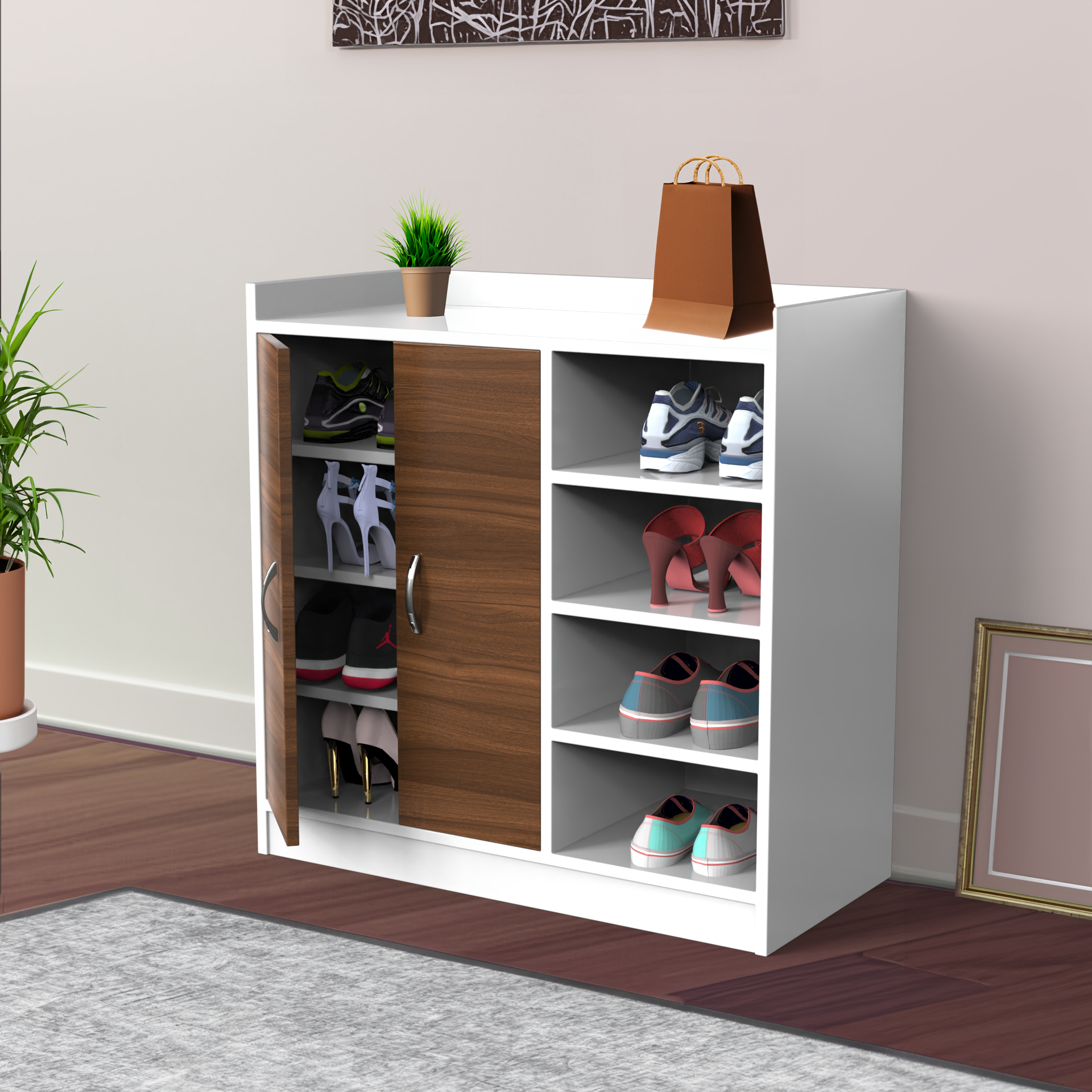 Toeto Wooden Shoe Rack - Frosty white and Classic Walnut - Neehv Home