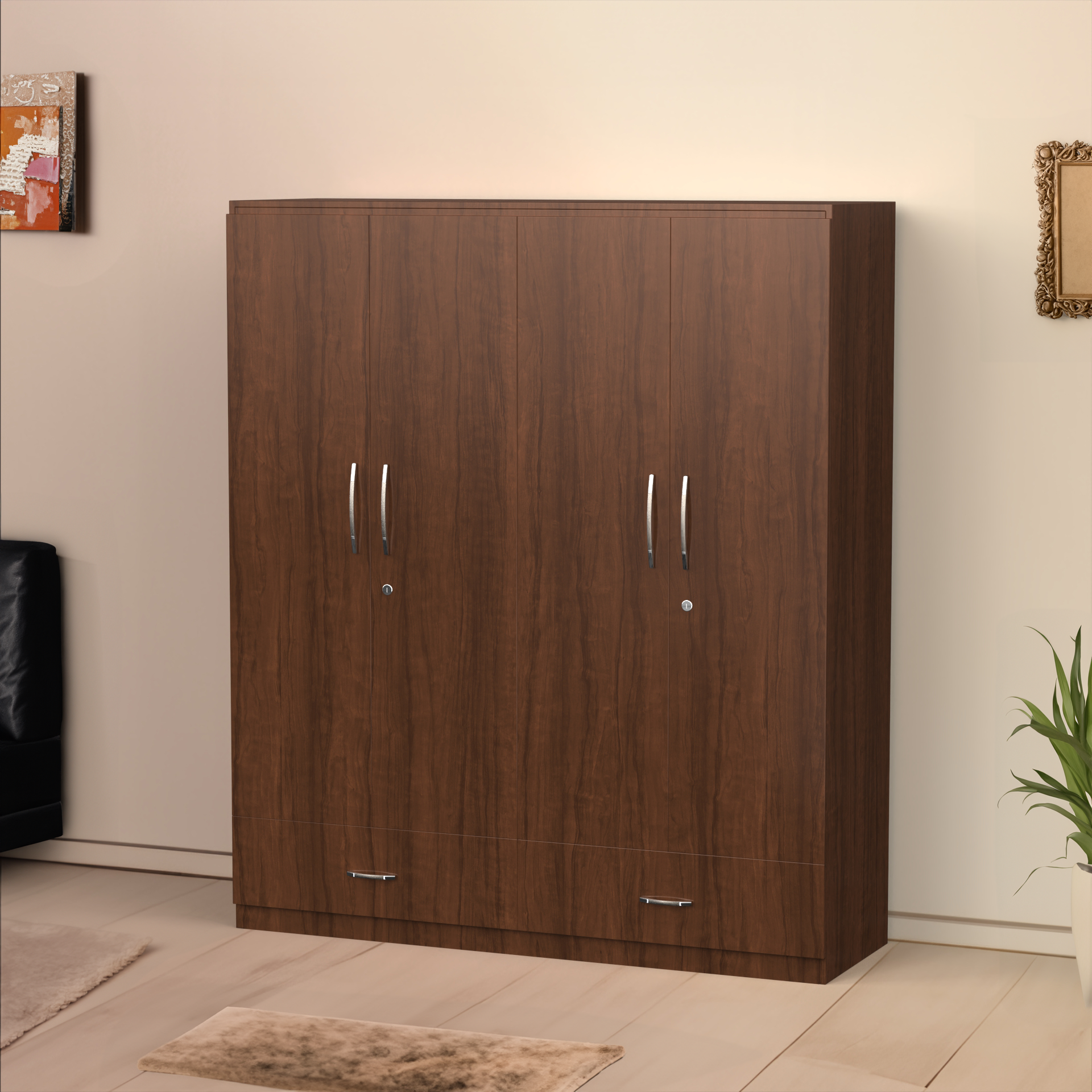 Astra 4 Door Wardrobe With Drawers - Brazilian walnut - Neehv Home