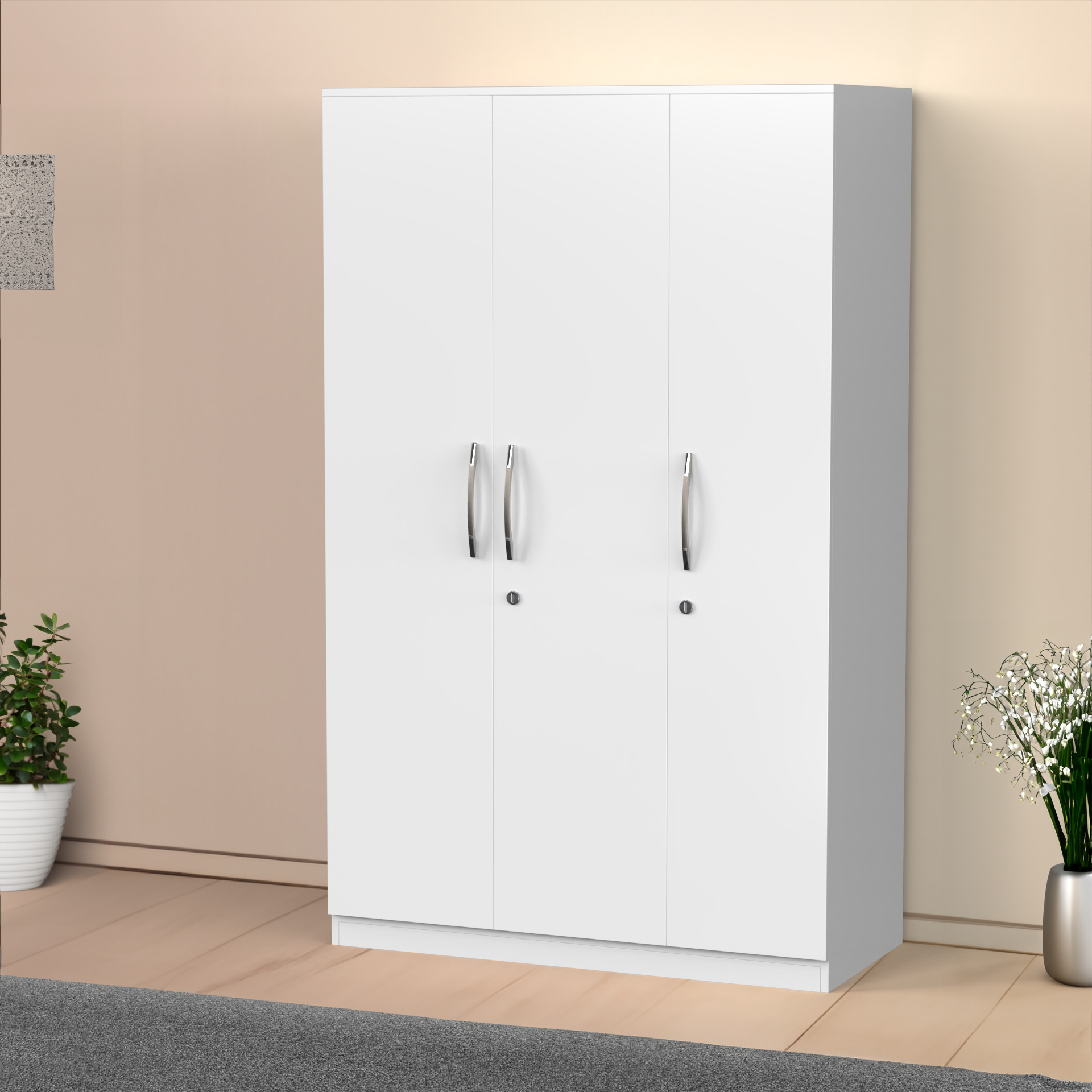 Celestia 3 Door Multi Utility Wardrobe - Frosty white - Neehv Home