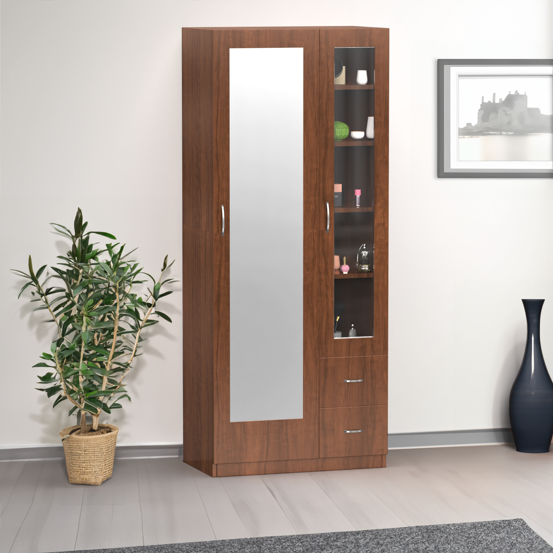 Marigold Dressing Table with Long Mirror and Storage - Brazilian walnut | Neehv Home Marigold Dressing Table with Long Mirror and Storage - Brazilian walnut | Neehv Home