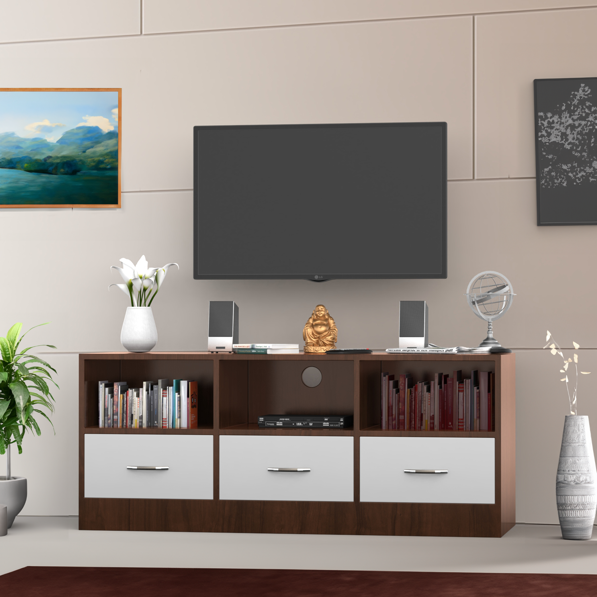 Radiance TV Unit - Brazilian Walnut and Frosty White - Neehv Home