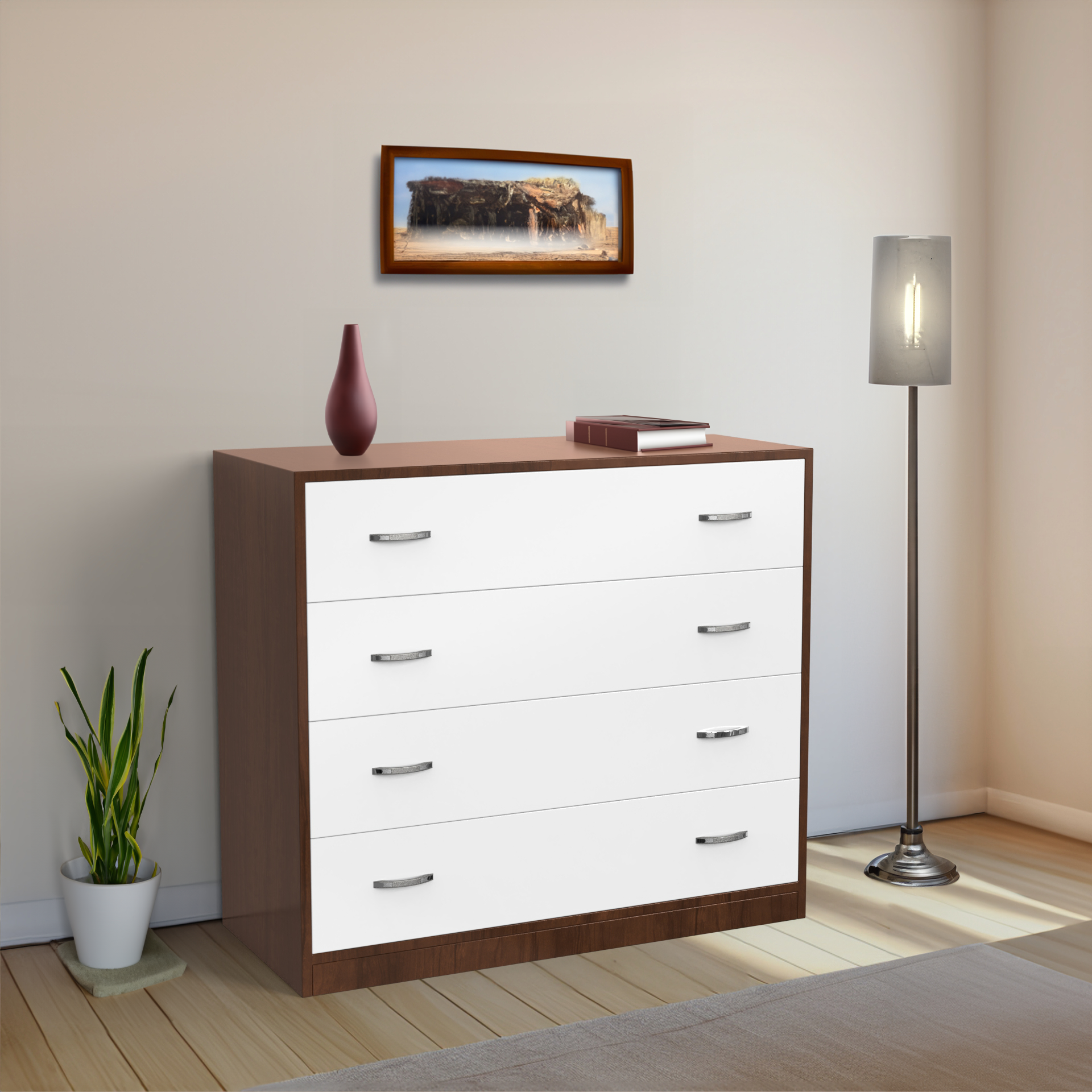 Bliss Chest with 4 Drawers (3') - Brazilian Walnut and Frosty White - Neehv Home