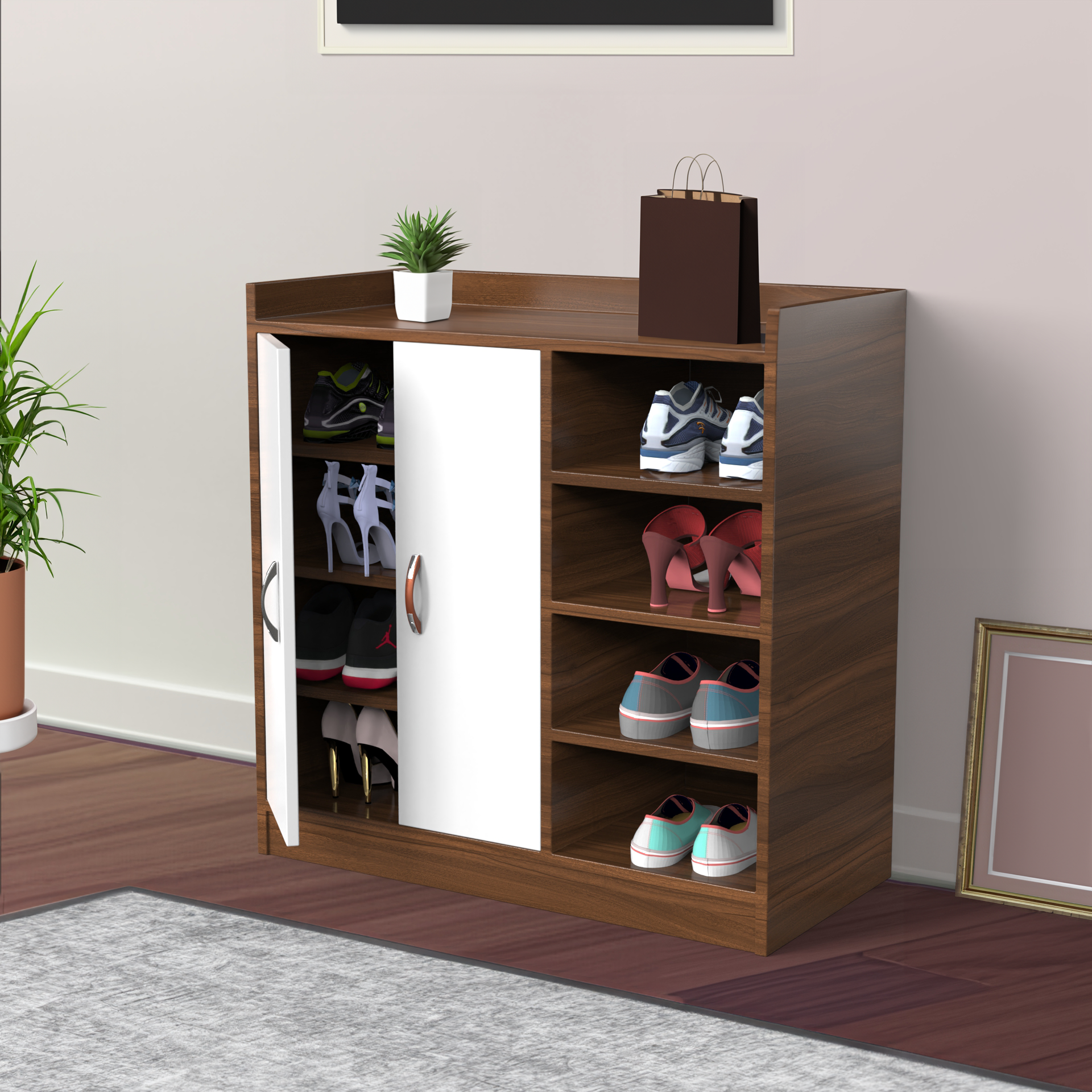 Toeto Wooden Shoe Rack - Classic Walnut and Frosty white - Neehv Home