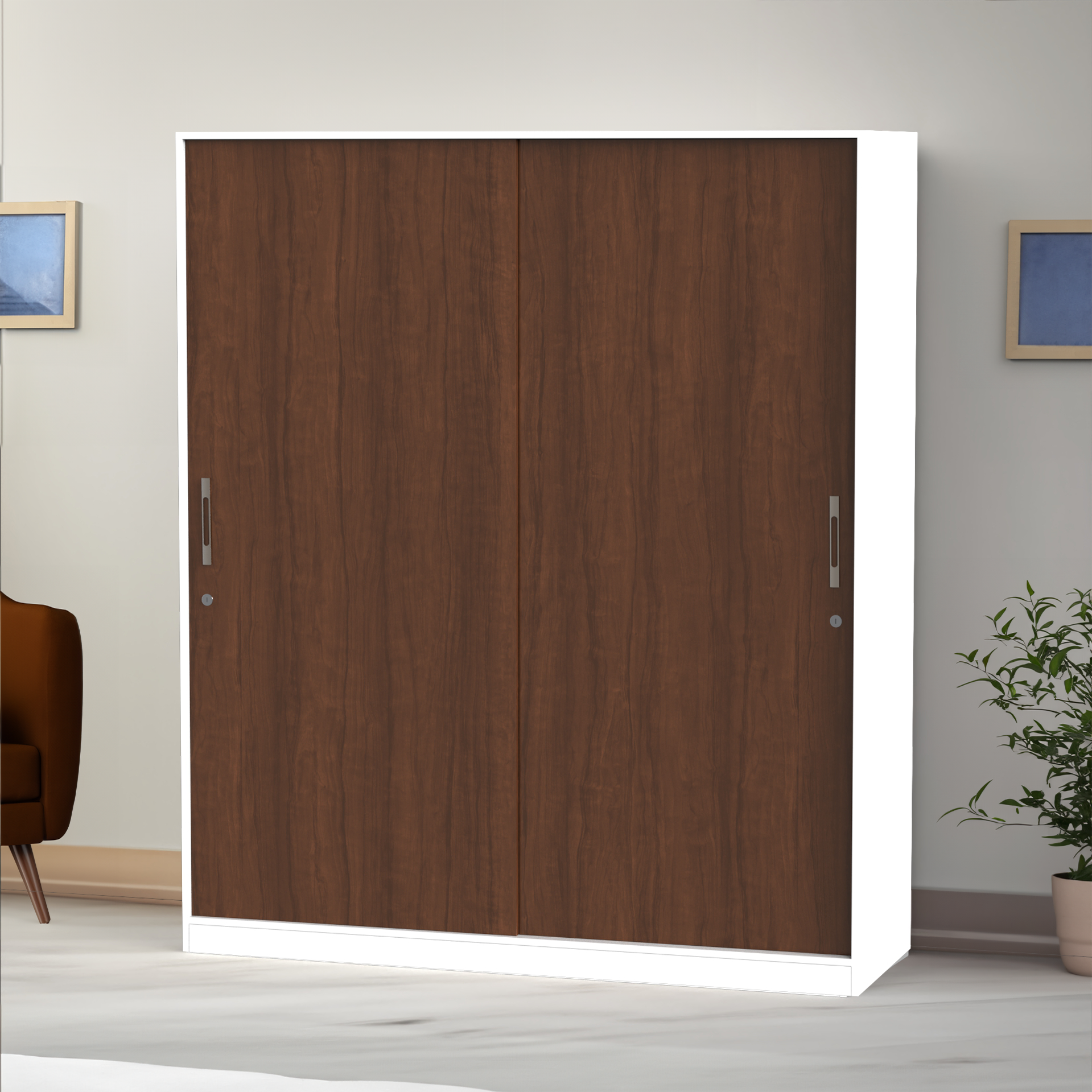 Santorini Sliding Door Wardrobe - Brazilian walnut and Frosty white - Neehv Home