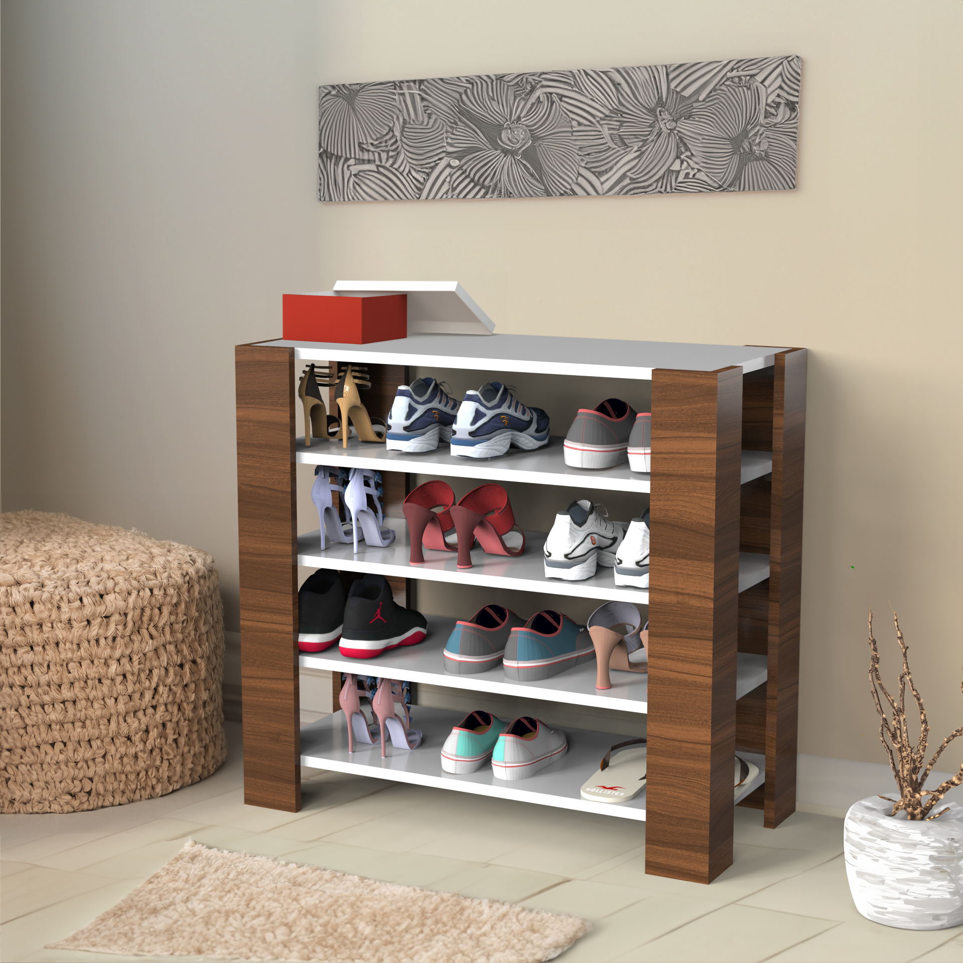 Lucid Shoe Rack - Frosty White and Classic Walnut - Neehv Home