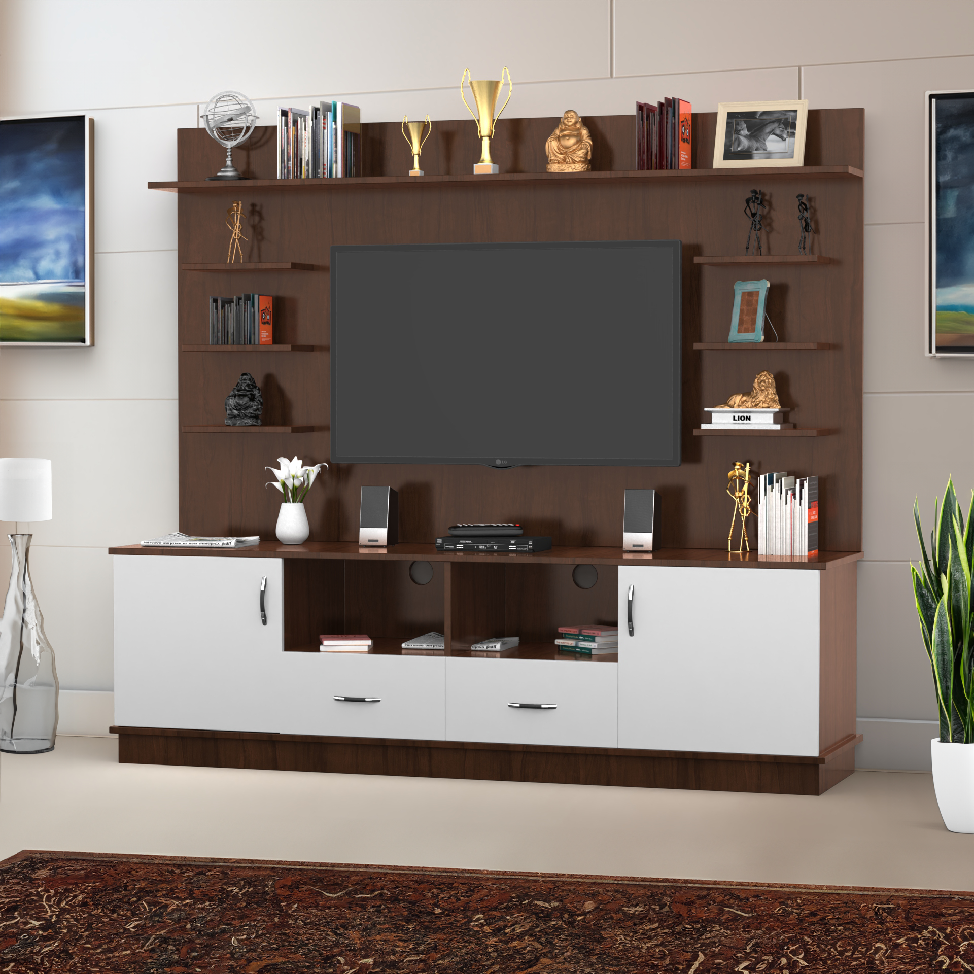 Brilliance TV Unit - Brazilian Walnut and Frosty White - Neehv Home