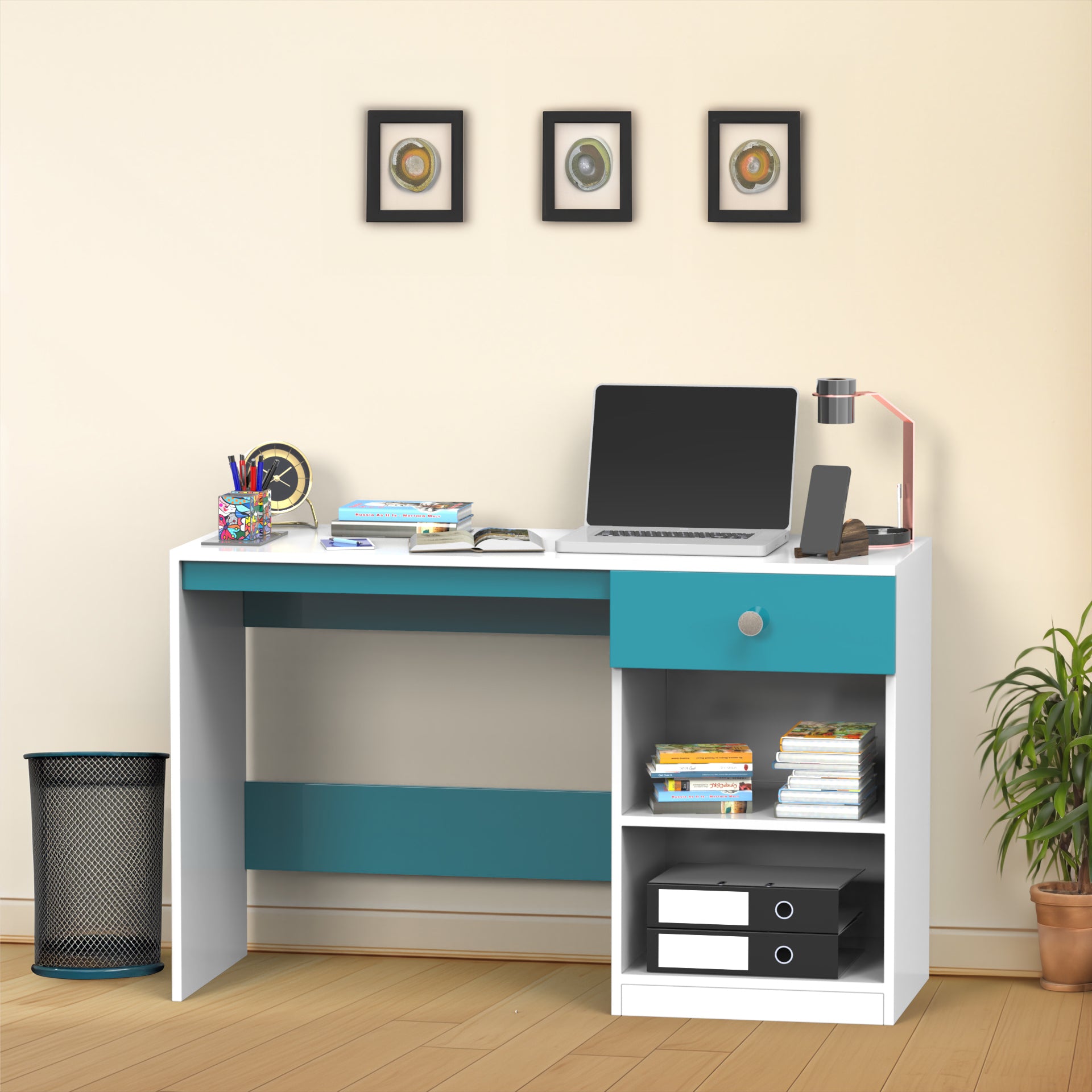 Sulivan Study Table - Caribe and Frosty White - Neehv Home