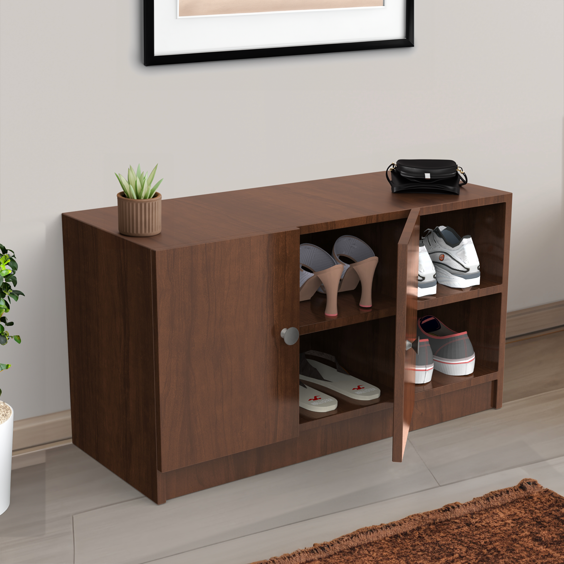 Skye Shoe Rack with Door - Brazilian walnut - Neehv Home