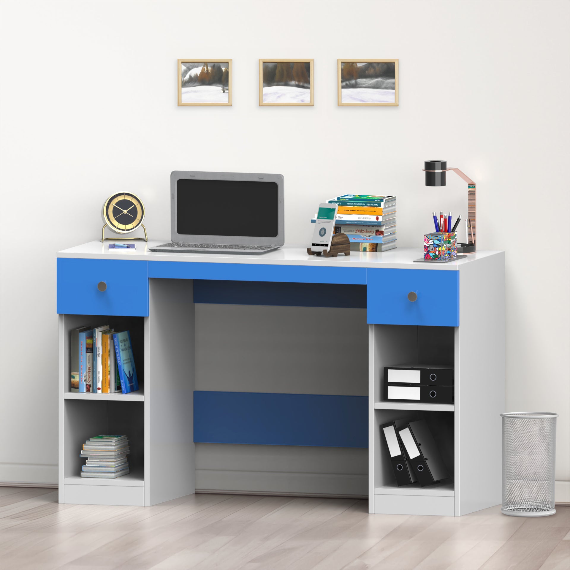 Fortuna Study Table - HongKong Blue and Frosty White - Neehv Home