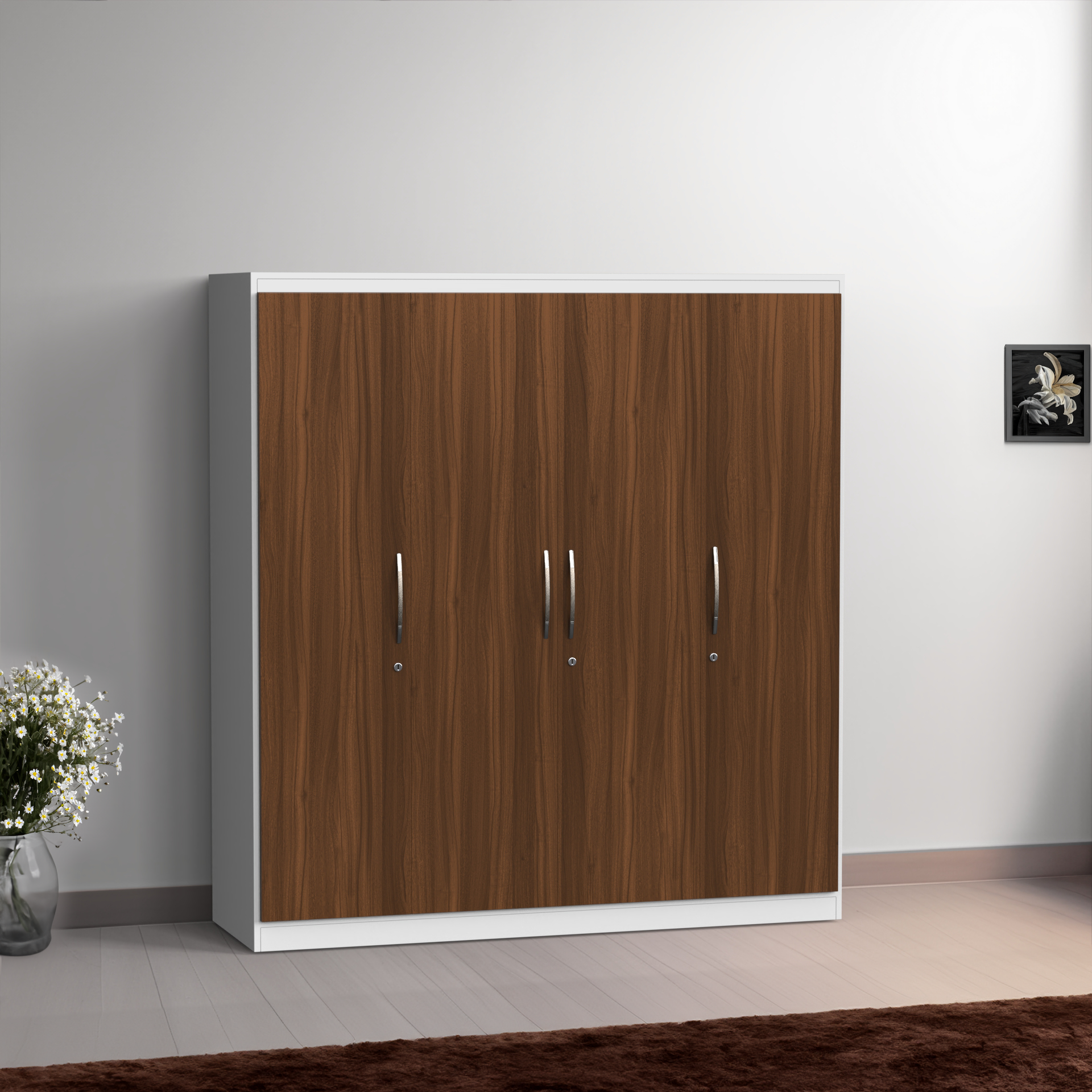 Granada 4 Door Wardrobe - Classic Walnut and Frosty white - Neehv Home