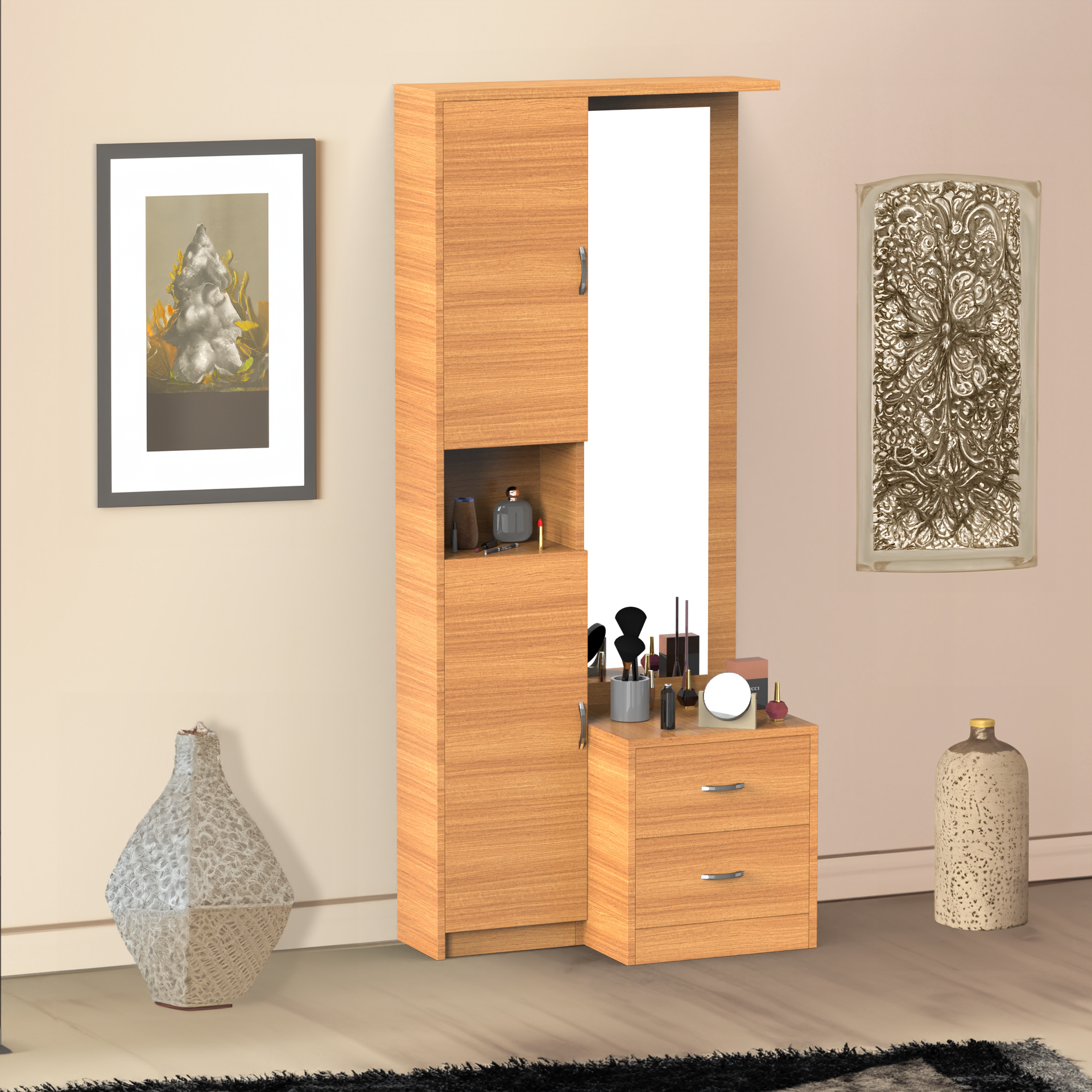 Daisy Dressing Table with Storage Cabinets - Bavarian beech - Neehv Home