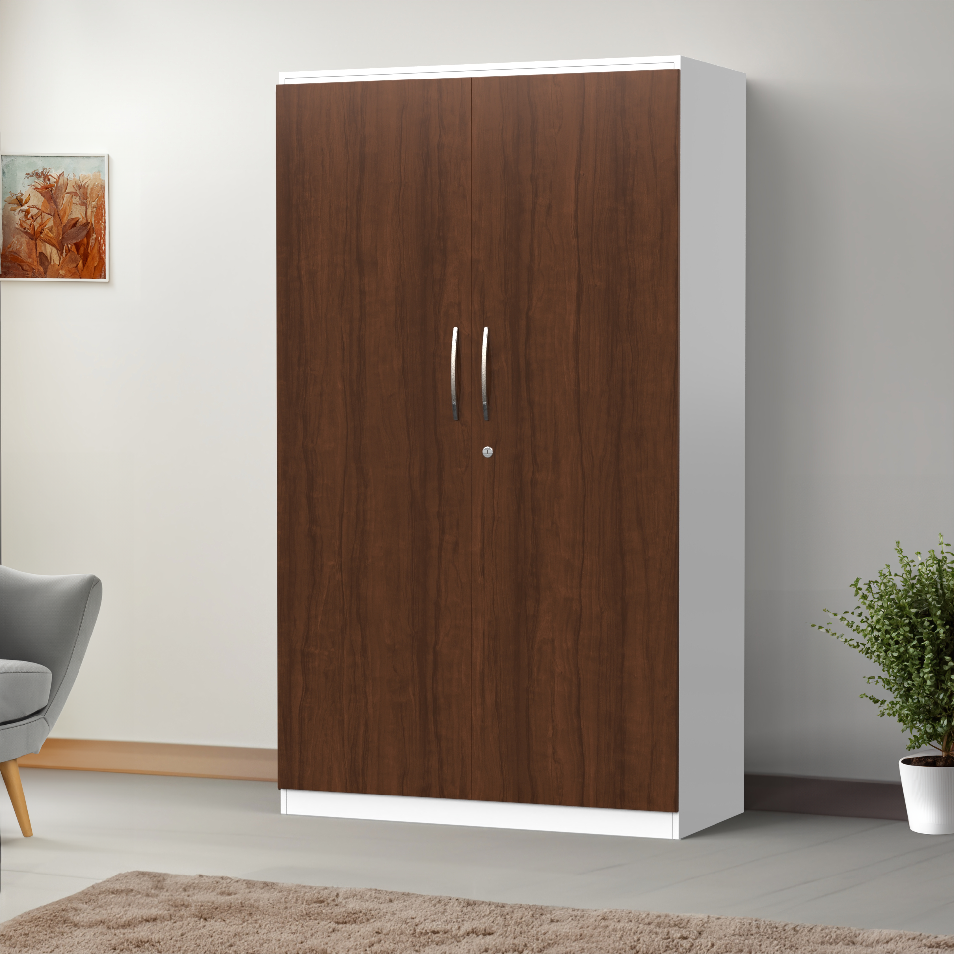 Zen 2 Door Wardrobe - Brazilian walnut and Frosty white - Neehv Home